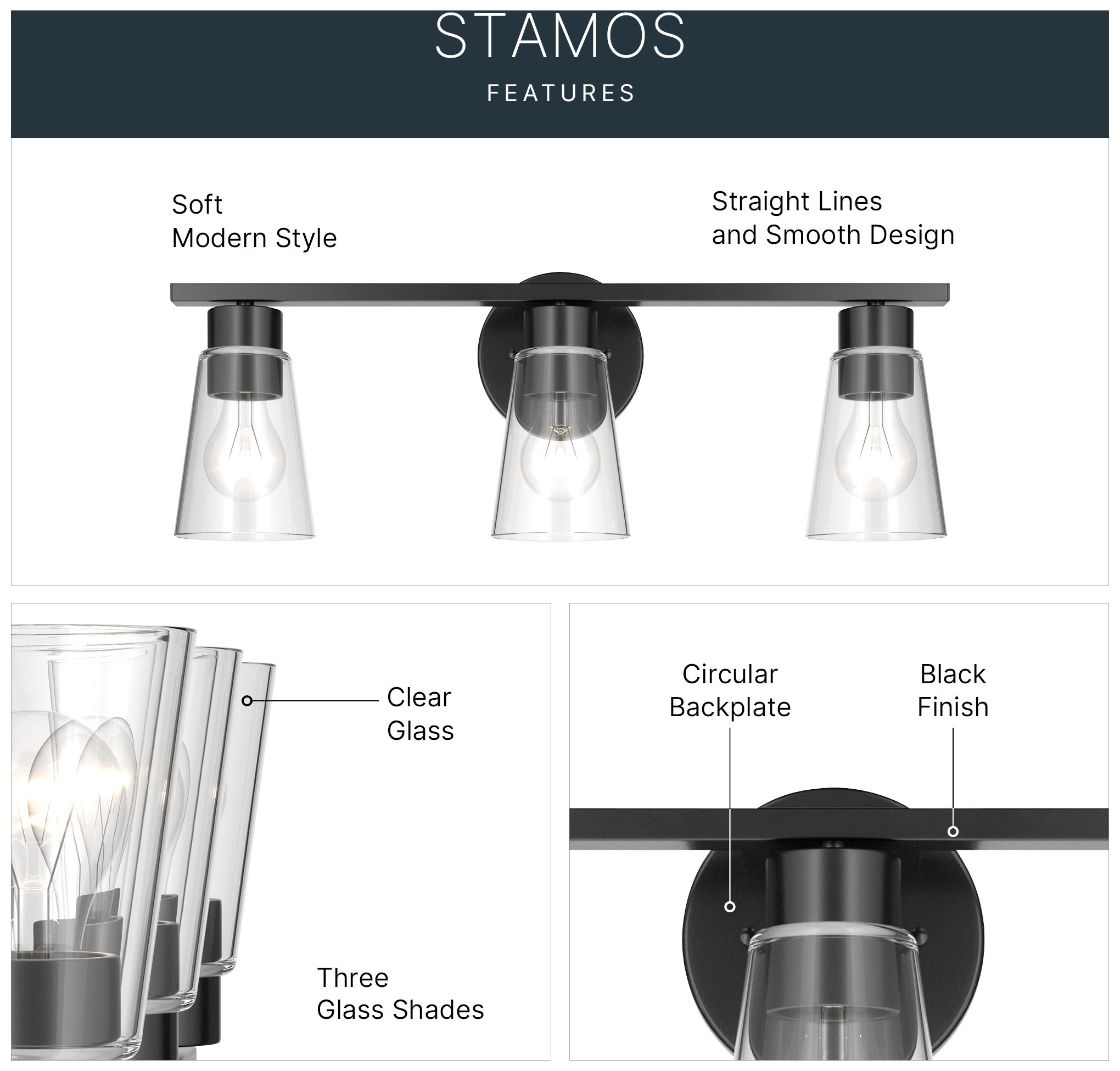 Image 4 Kichler Stamos 22.25" 3-Light Vanity Light with Clear Glass in Black more views