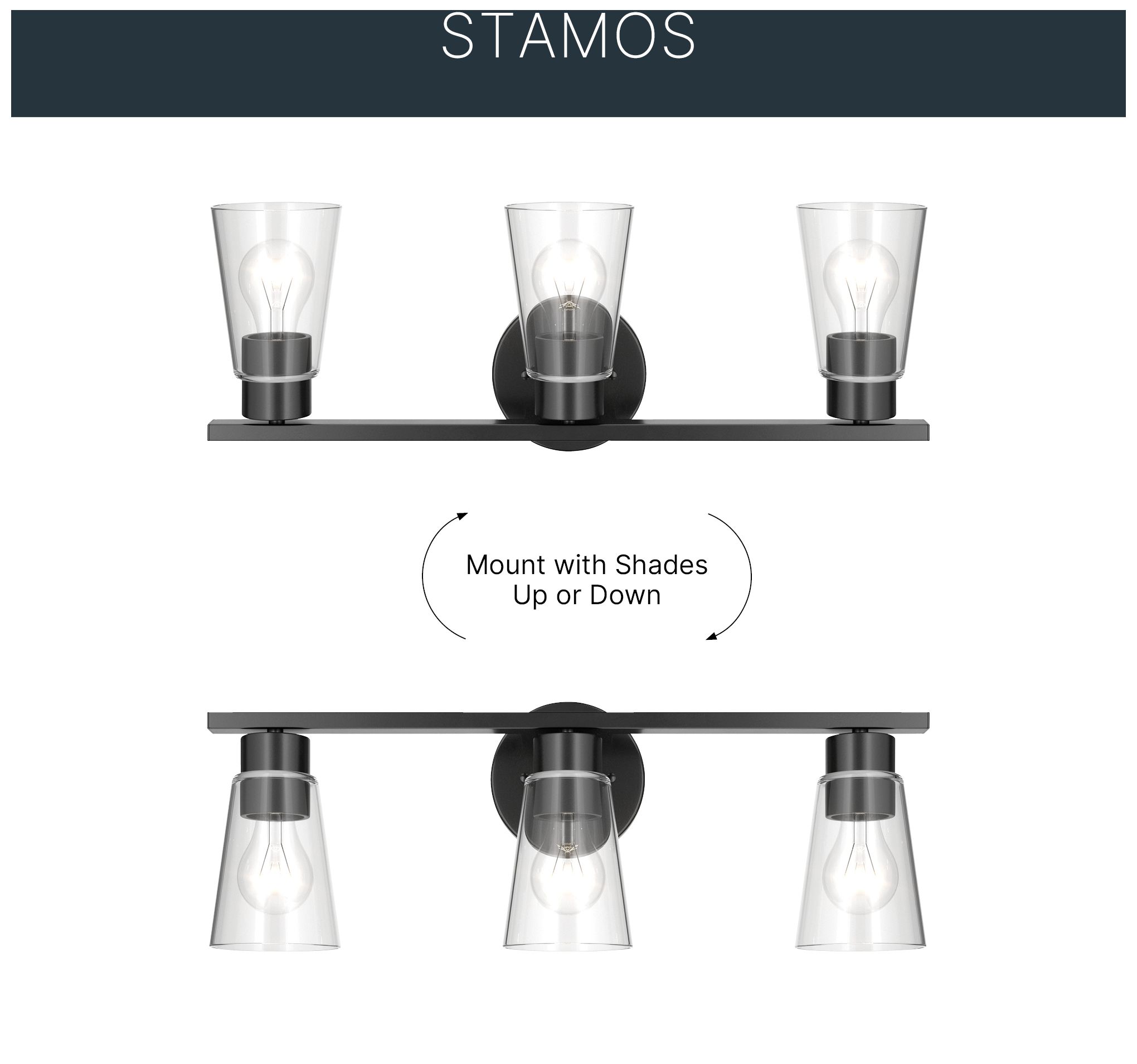 Image 5 Kichler Stamos 22.25" 3-Light Vanity Light with Clear Glass in Black more views