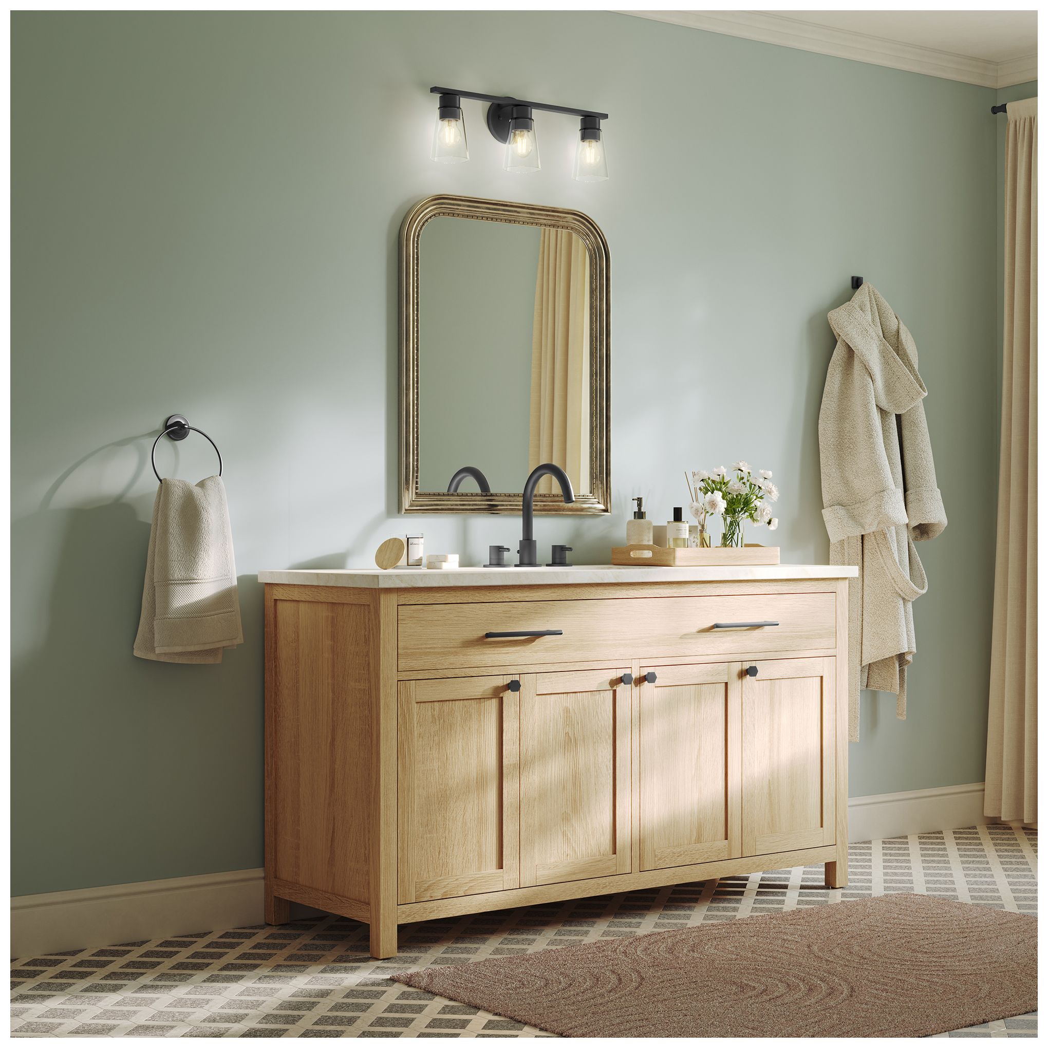 Kichler Stamos 22.25" 3-Light Vanity Light with Clear Glass in Black