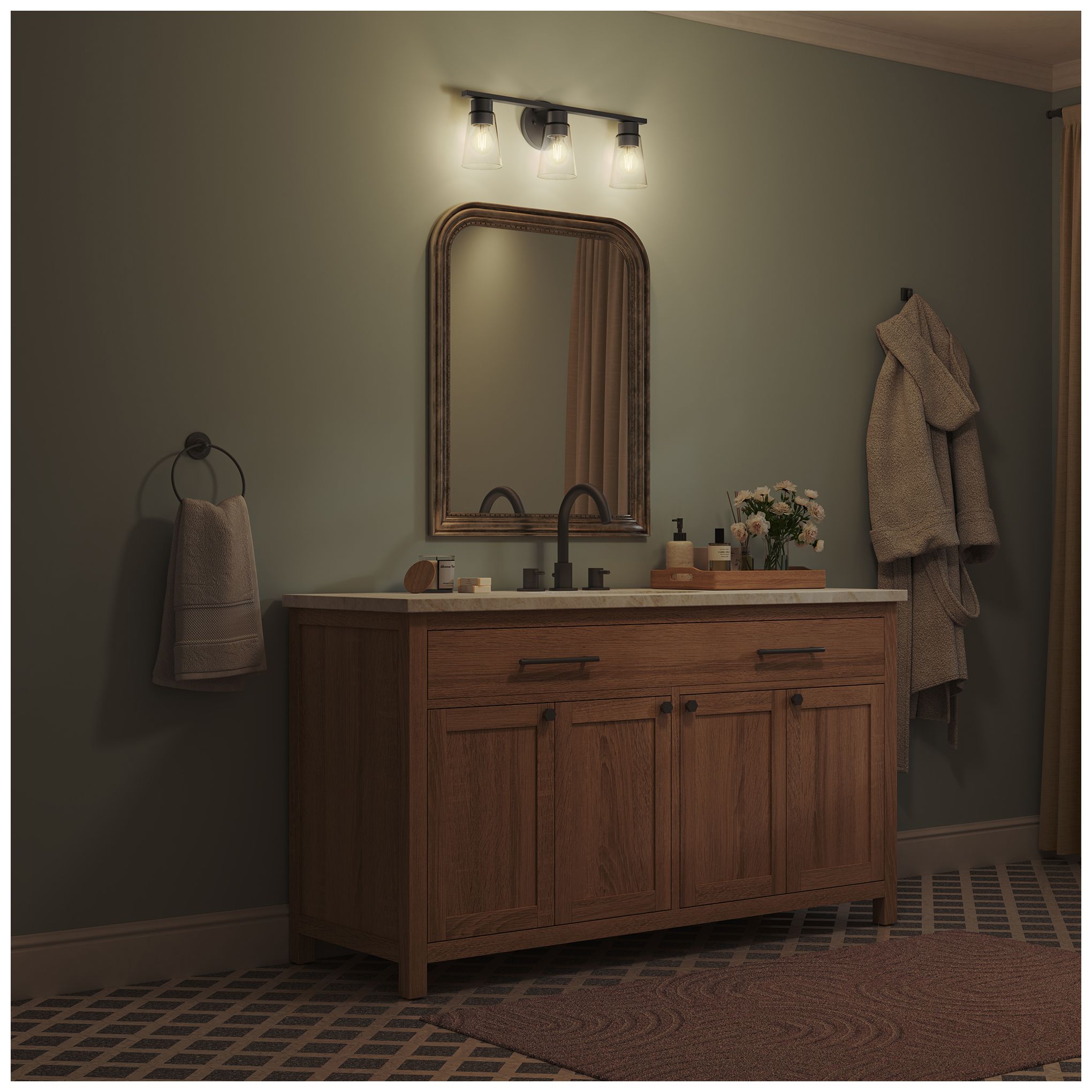 Kichler Stamos 22.25" 3-Light Vanity Light with Clear Glass in Black