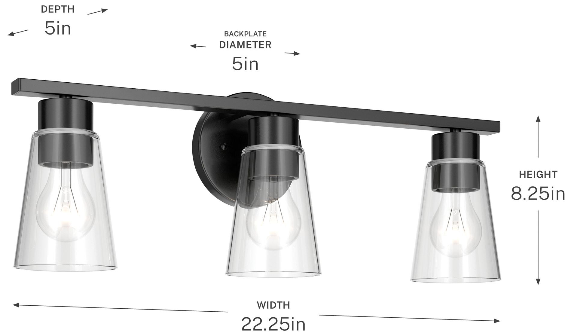 Kichler Stamos 22.25" 3-Light Vanity Light with Clear Glass in Black