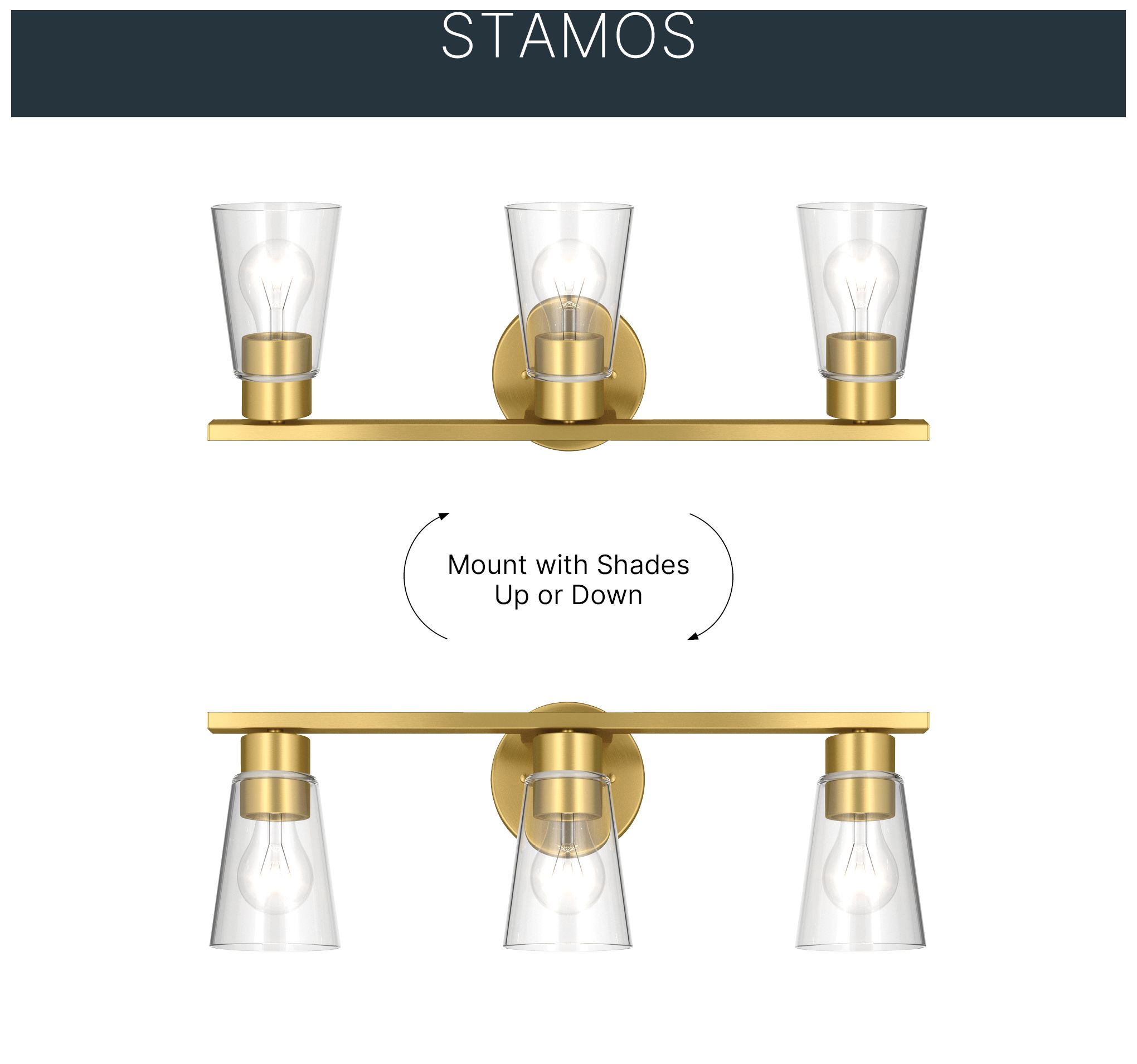 Image 5 Kichler Stamos 22.25" 3-Light Vanity Light with Clear Glass in Brushed Gold more views