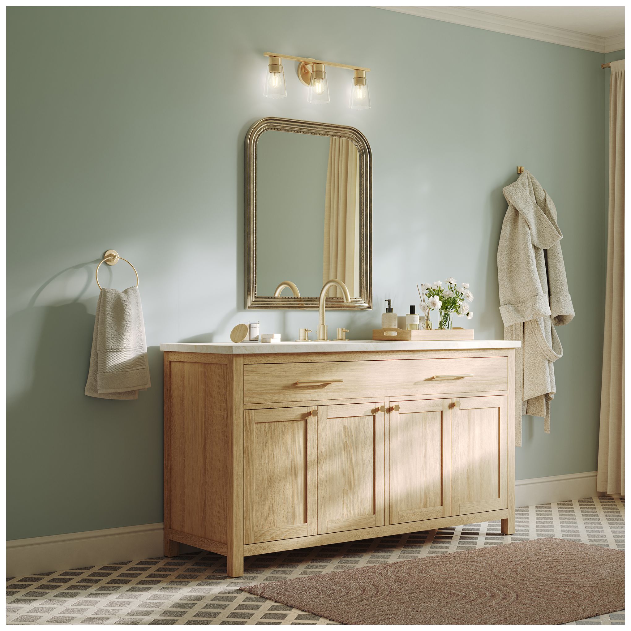 Kichler Stamos 22.25" 3-Light Vanity Light with Clear Glass in Brushed Gold