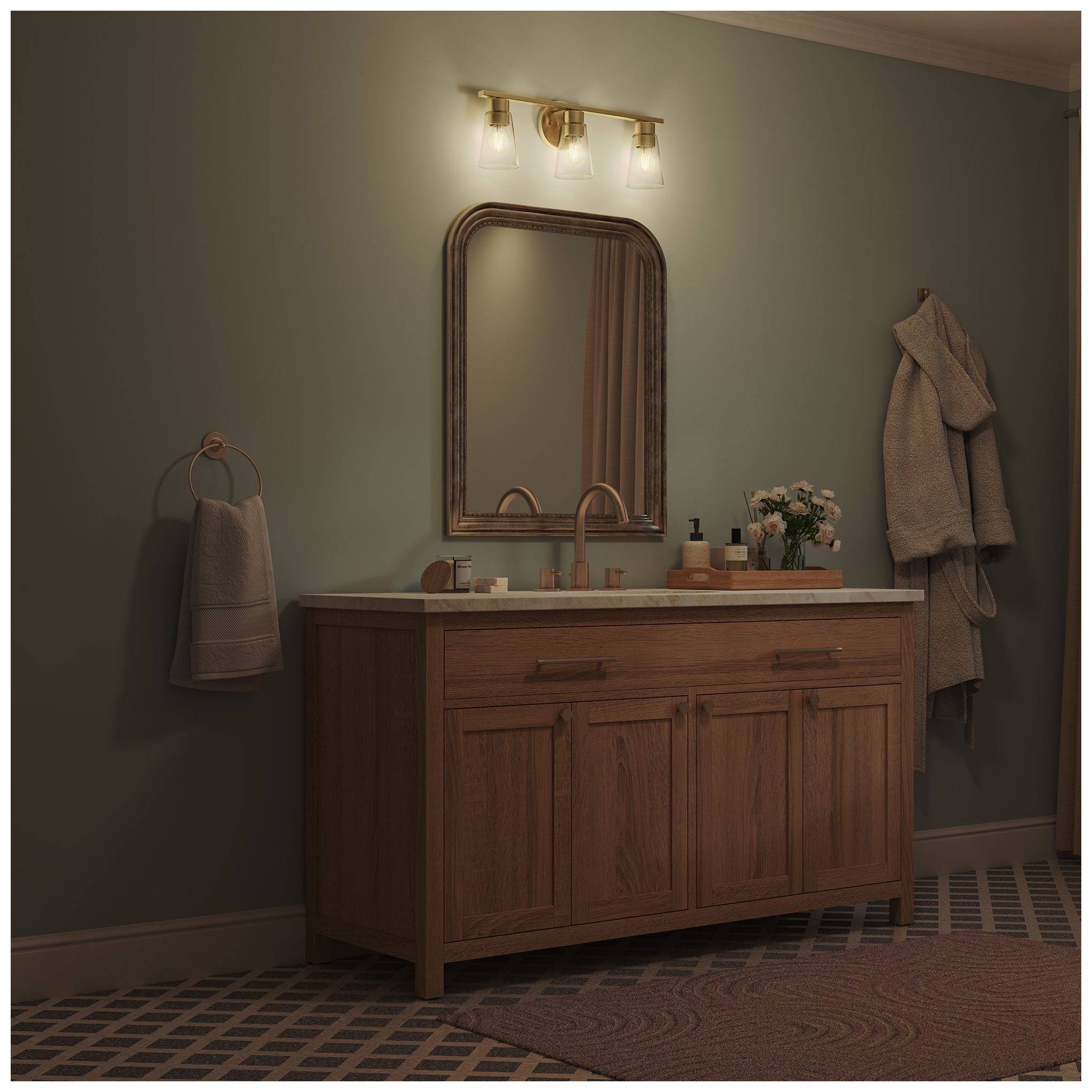 Kichler Stamos 22.25" 3-Light Vanity Light with Clear Glass in Brushed Gold