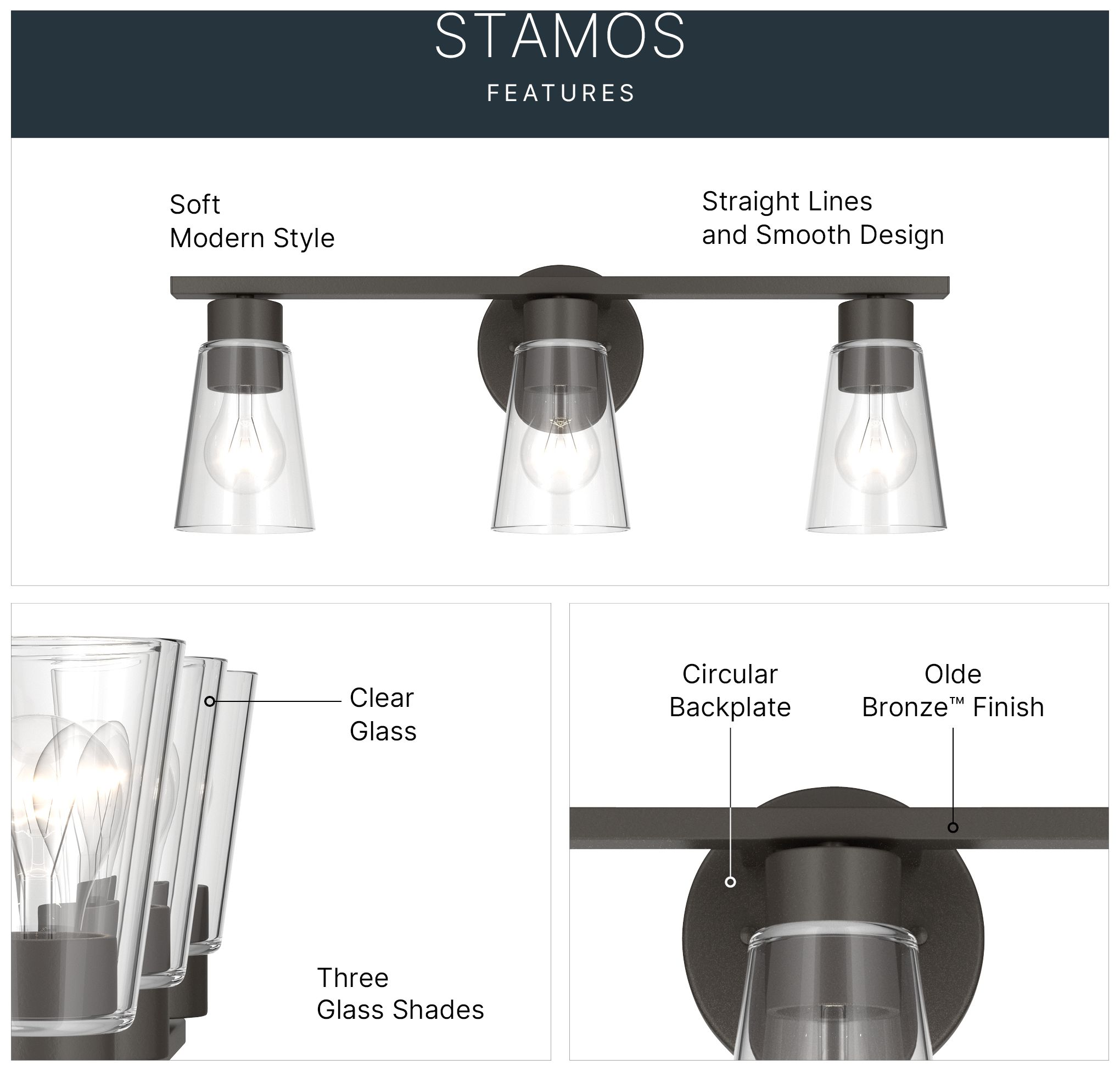 Image 4 Kichler Stamos 22.25" 3-Light Vanity Light with Clear Glass in Olde Bronze more views