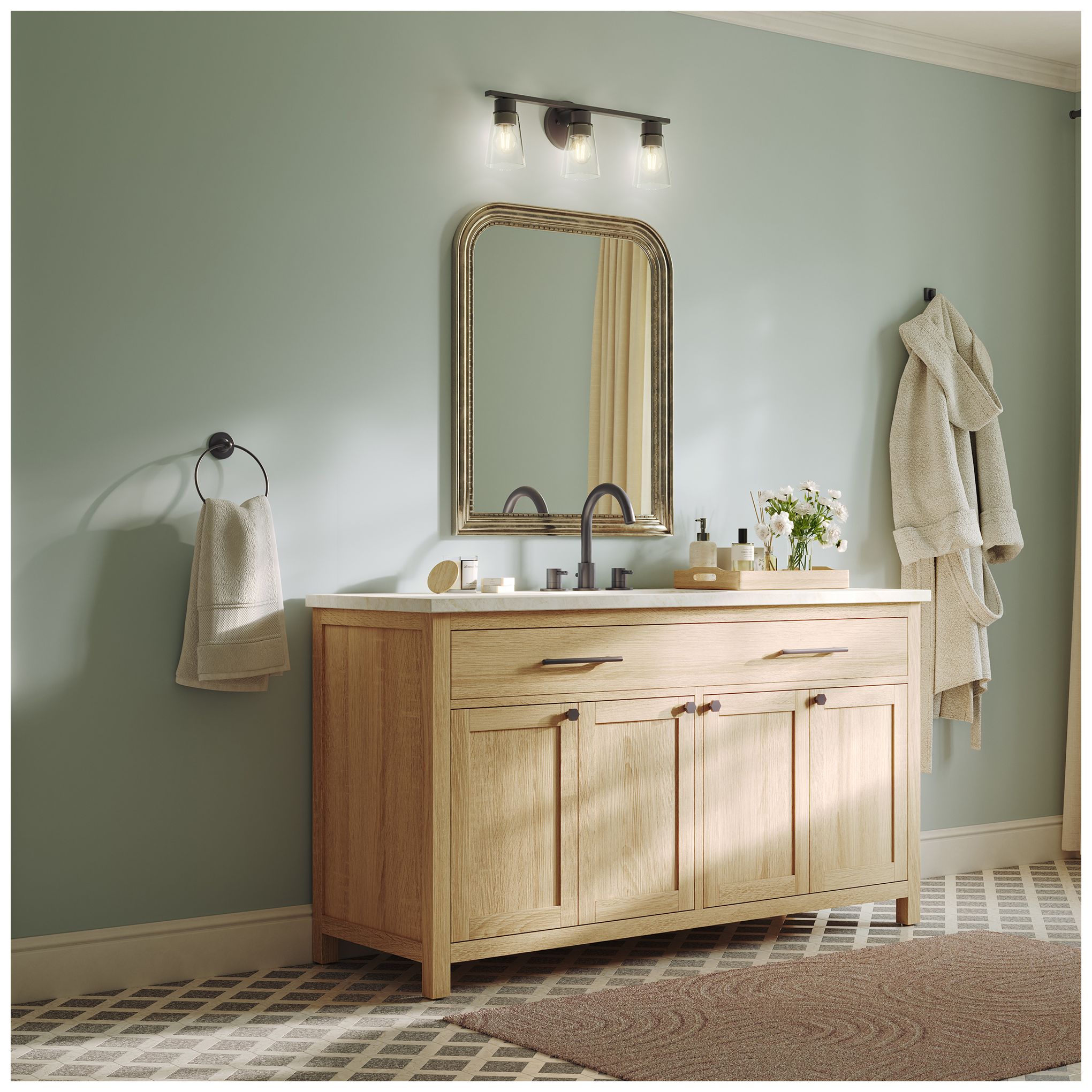 Kichler Stamos 22.25" 3-Light Vanity Light with Clear Glass in Olde Bronze