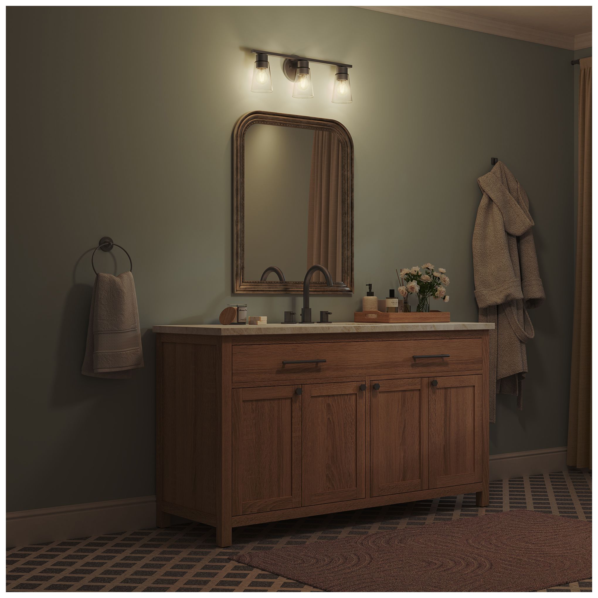 Kichler Stamos 22.25" 3-Light Vanity Light with Clear Glass in Olde Bronze