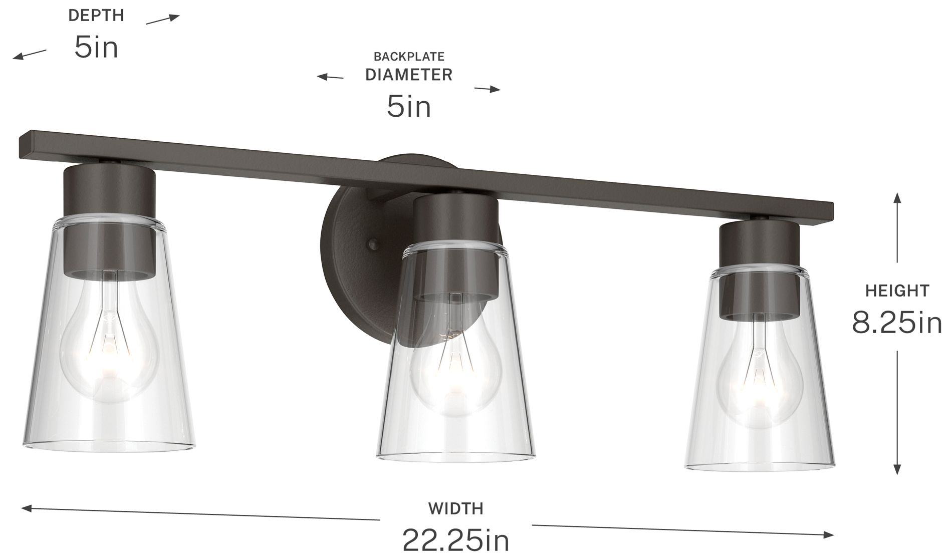 Kichler Stamos 22.25" 3-Light Vanity Light with Clear Glass in Olde Bronze