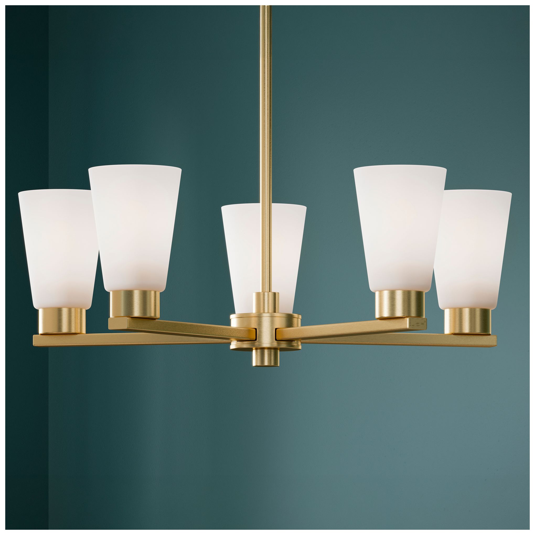 Image 2 Kichler Stamos 24" 5-Light Brushed Gold Chandelier with Satin Etched Glass more views