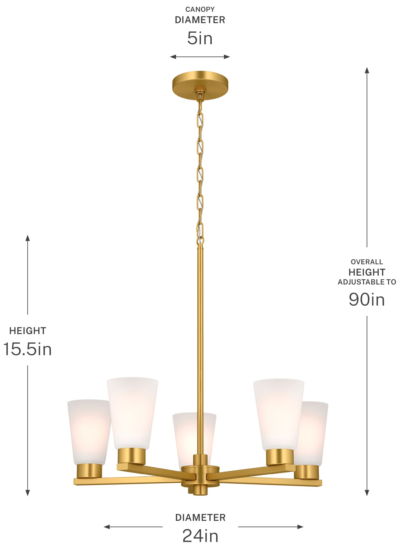 Kichler Stamos 24" 5-Light Brushed Gold Chandelier with Satin Etched Glass