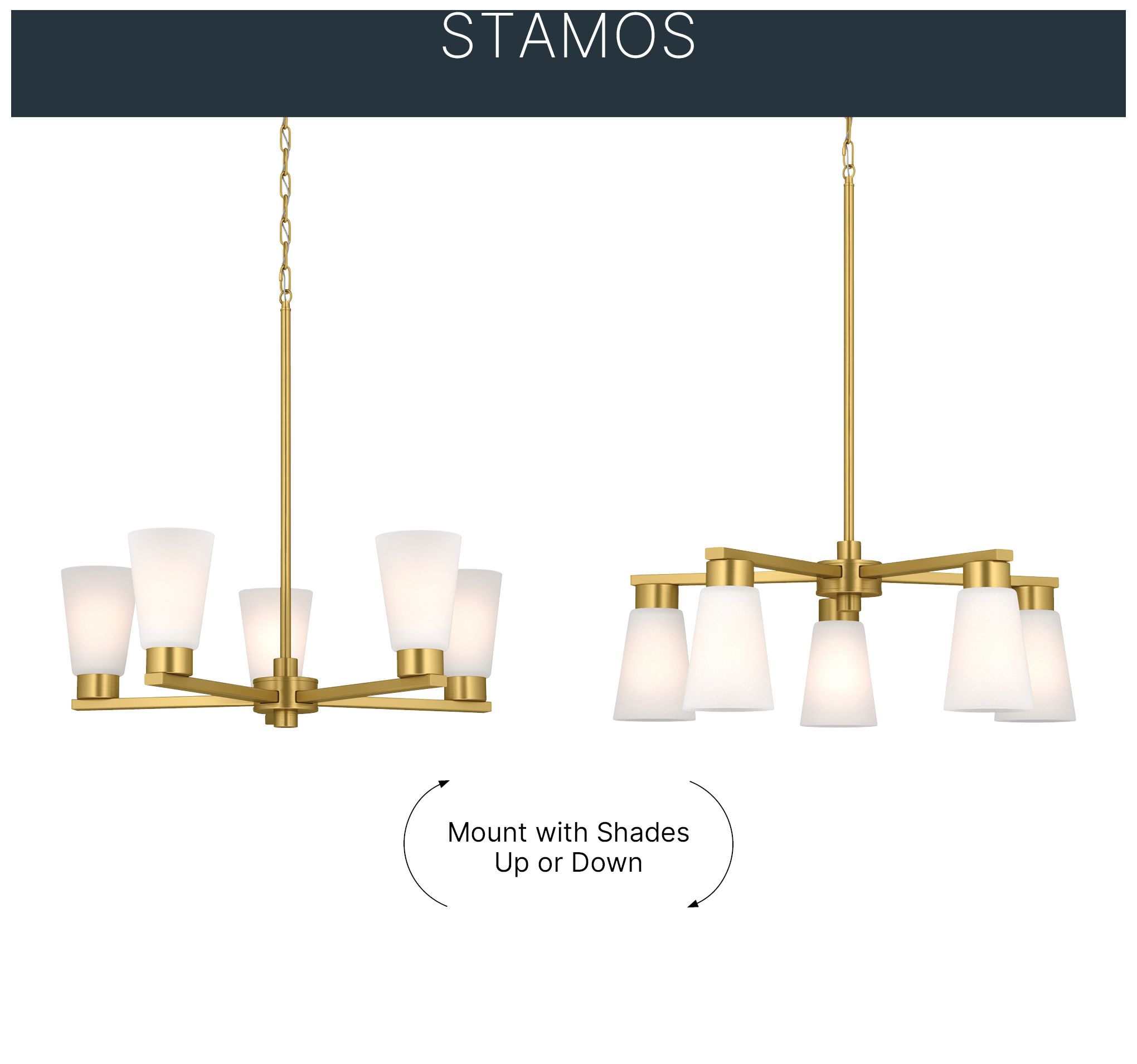 Image 6 Kichler Stamos 24" 5-Light Brushed Gold Chandelier with Satin Etched Glass more views