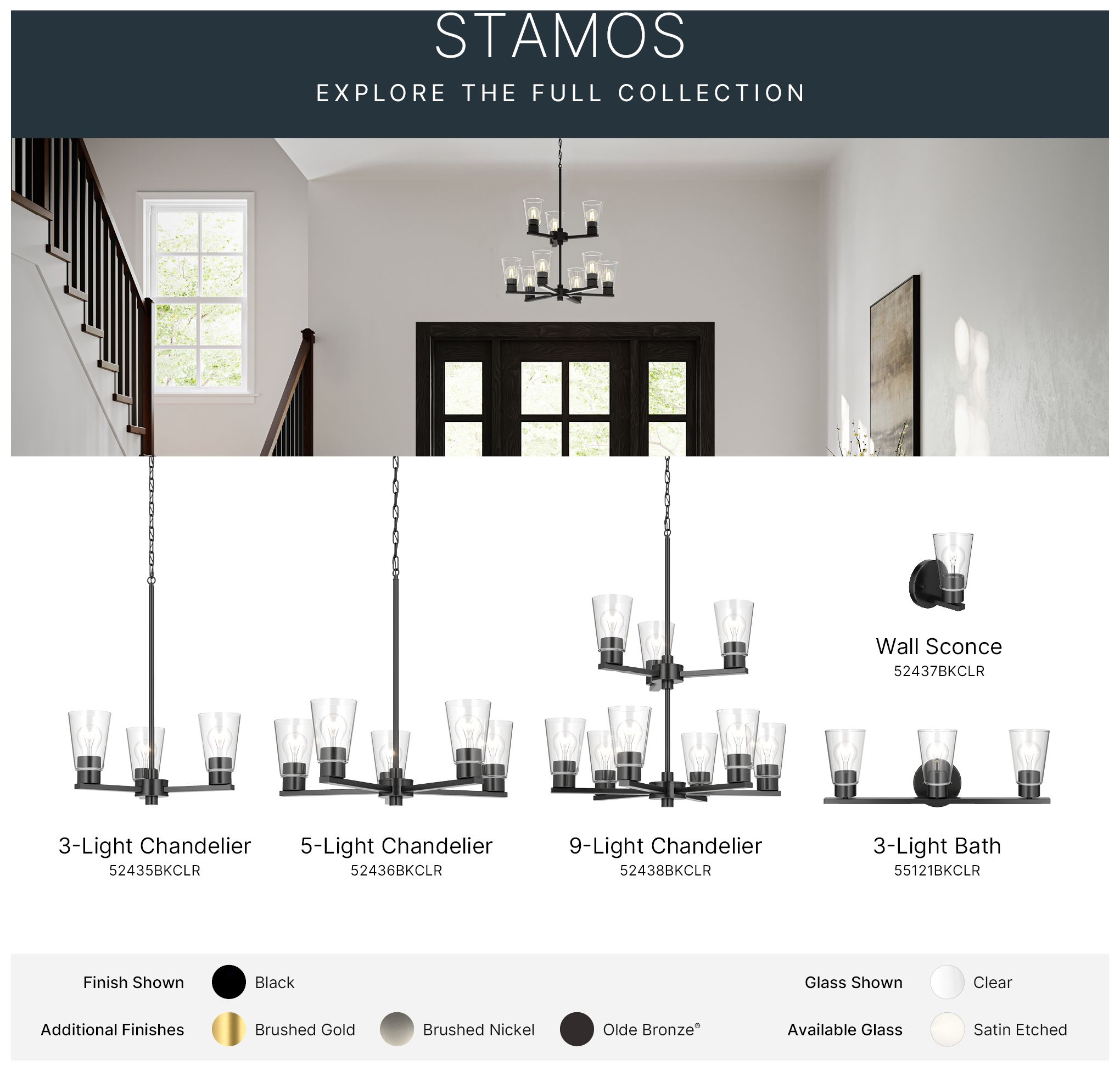Kichler Stamos 24" 5-Light Chandelier with Clear Glass in Black