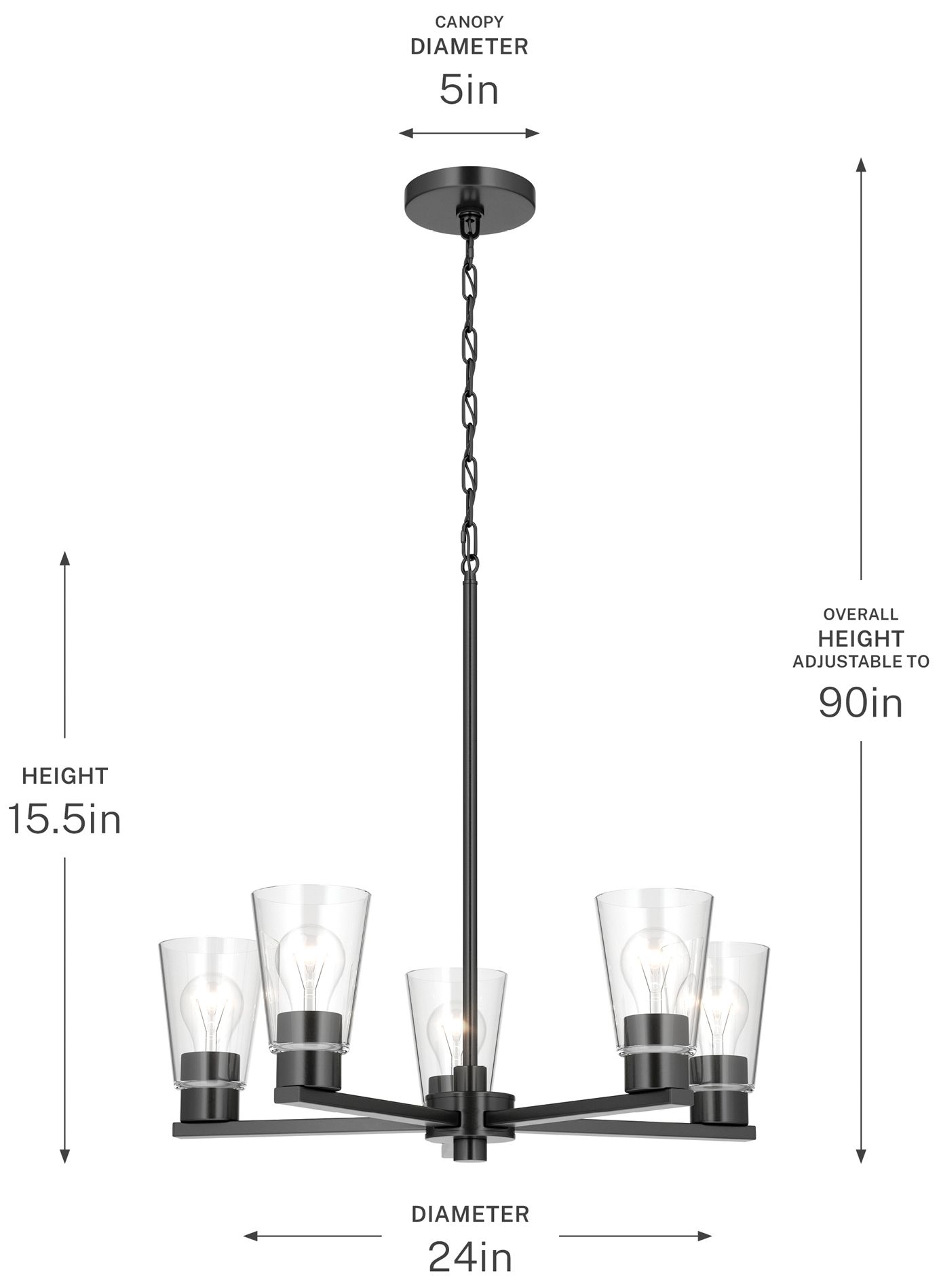 Kichler Stamos 24" 5-Light Chandelier with Clear Glass in Black