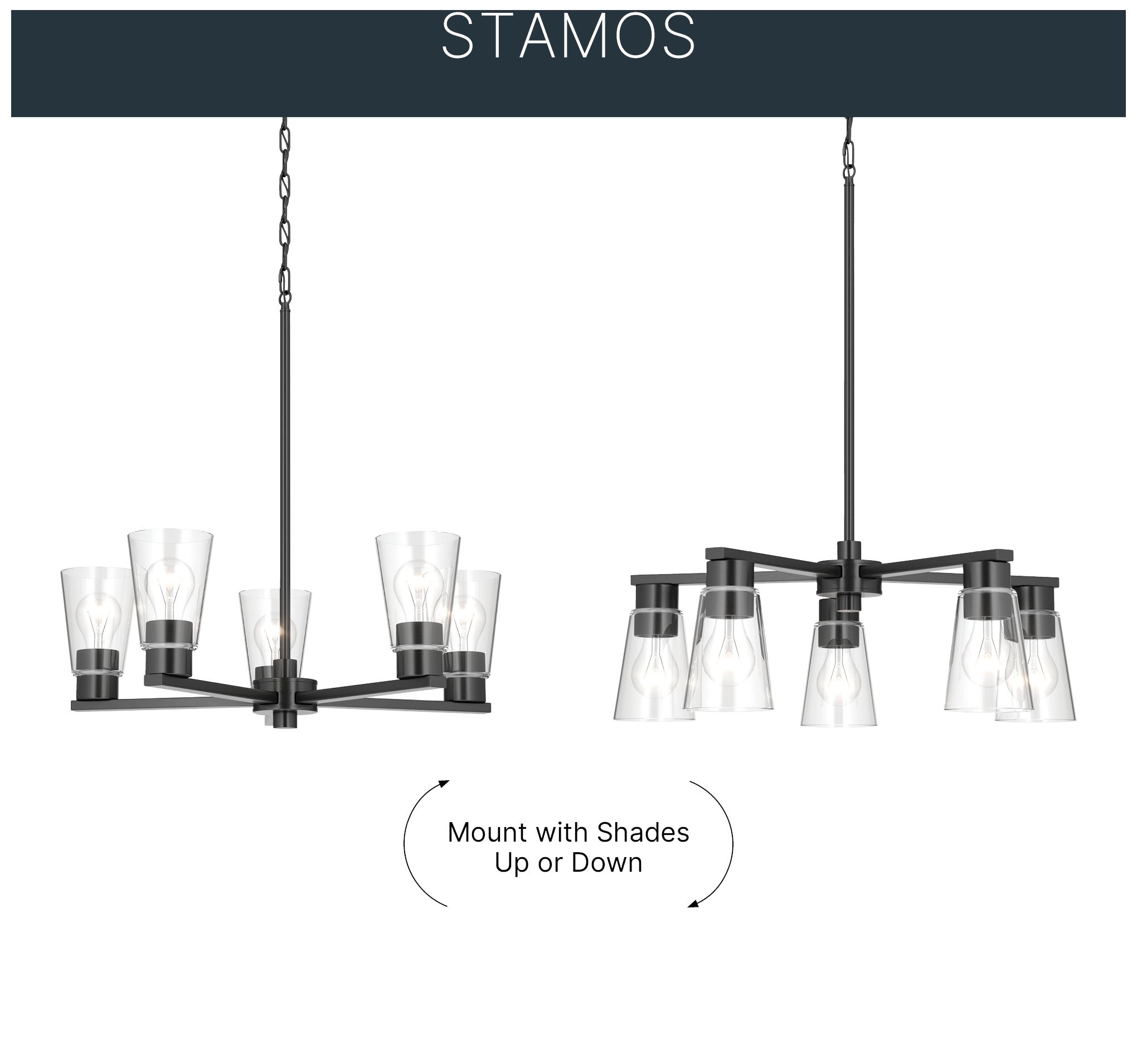 Image 6 Kichler Stamos 24" 5-Light Chandelier with Clear Glass in Black more views