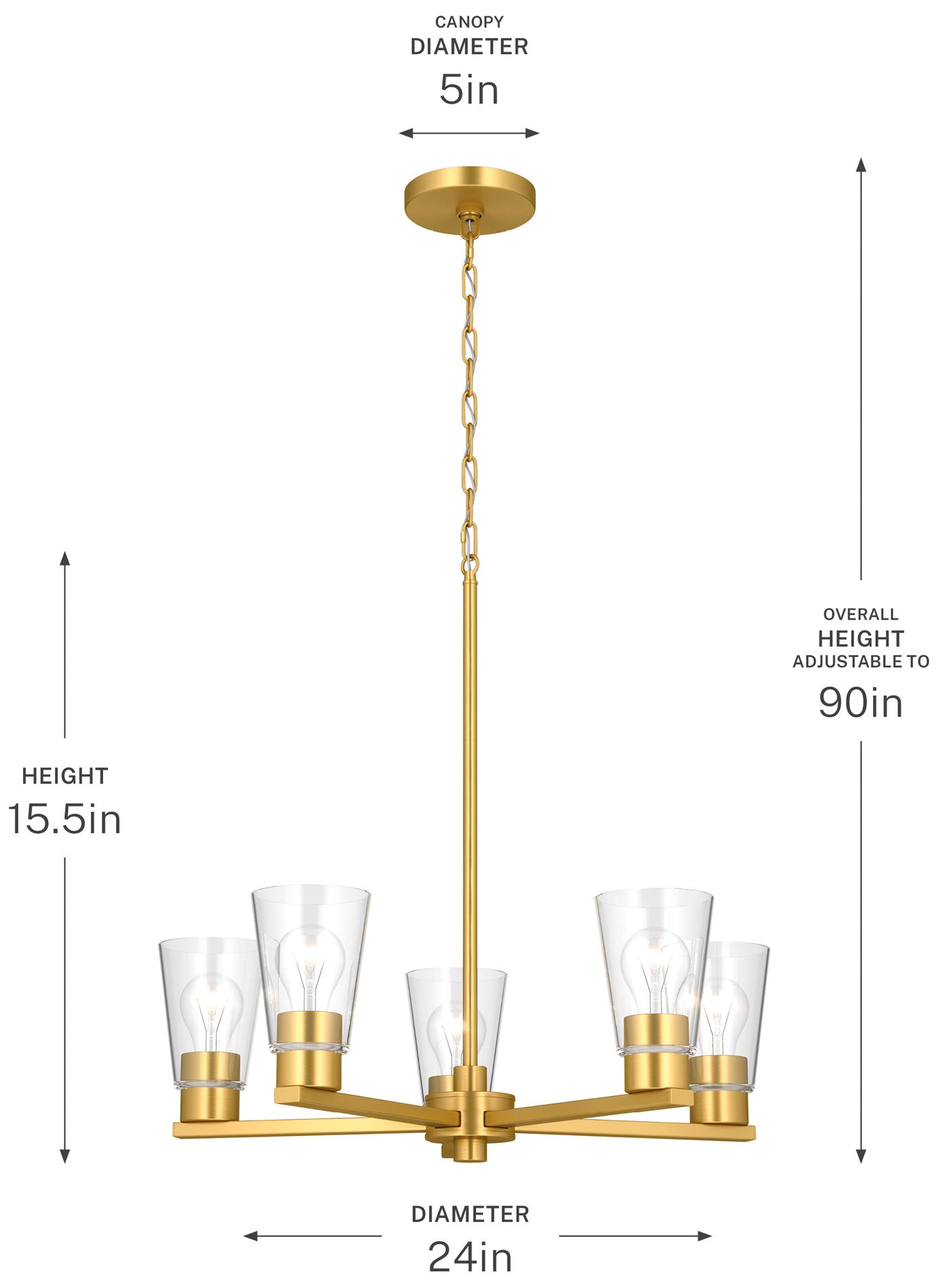 Kichler Stamos 24" 5-Light Chandelier with Clear Glass in Brushed Gold
