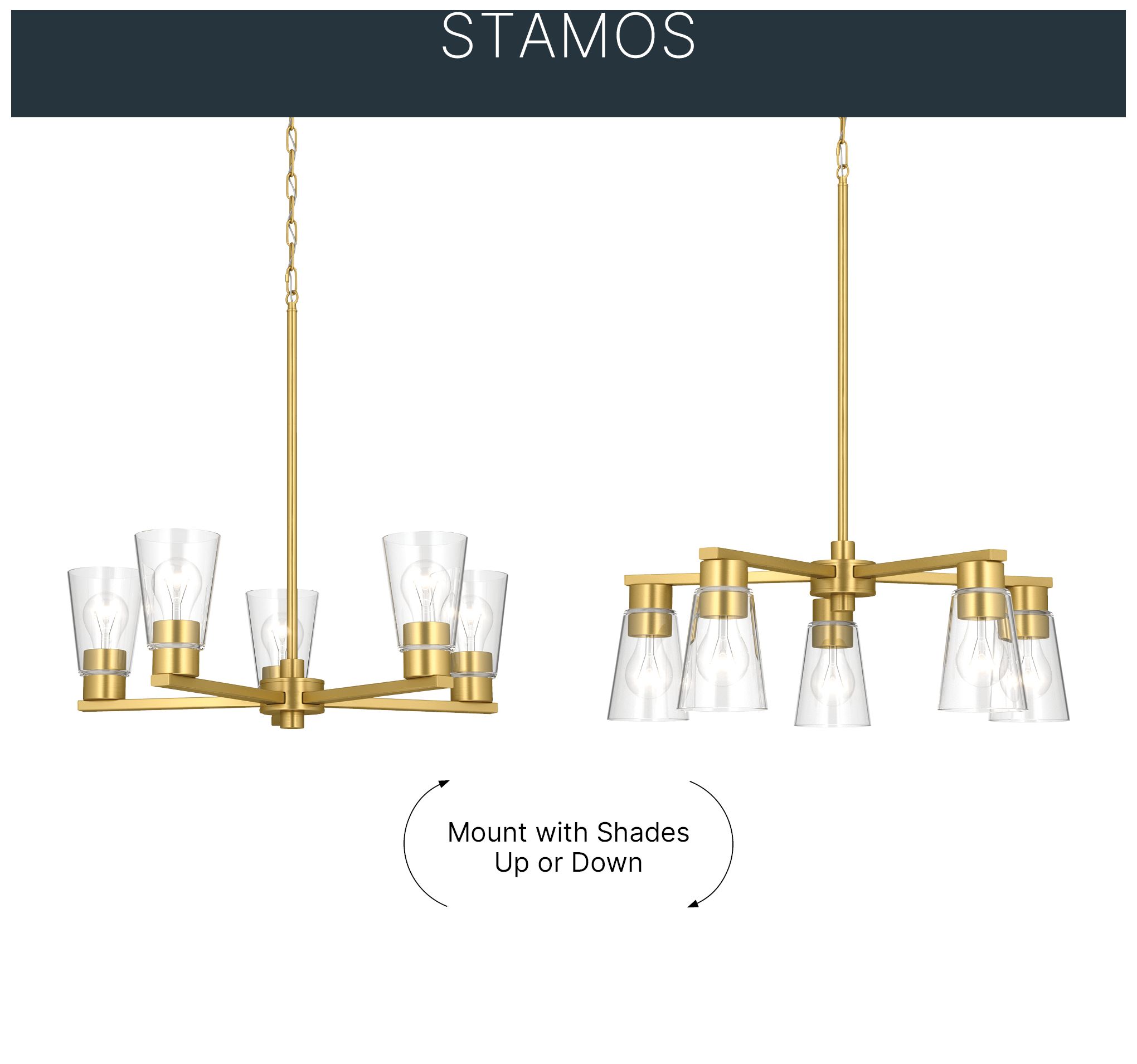 Image 6 Kichler Stamos 24" 5-Light Chandelier with Clear Glass in Brushed Gold more views