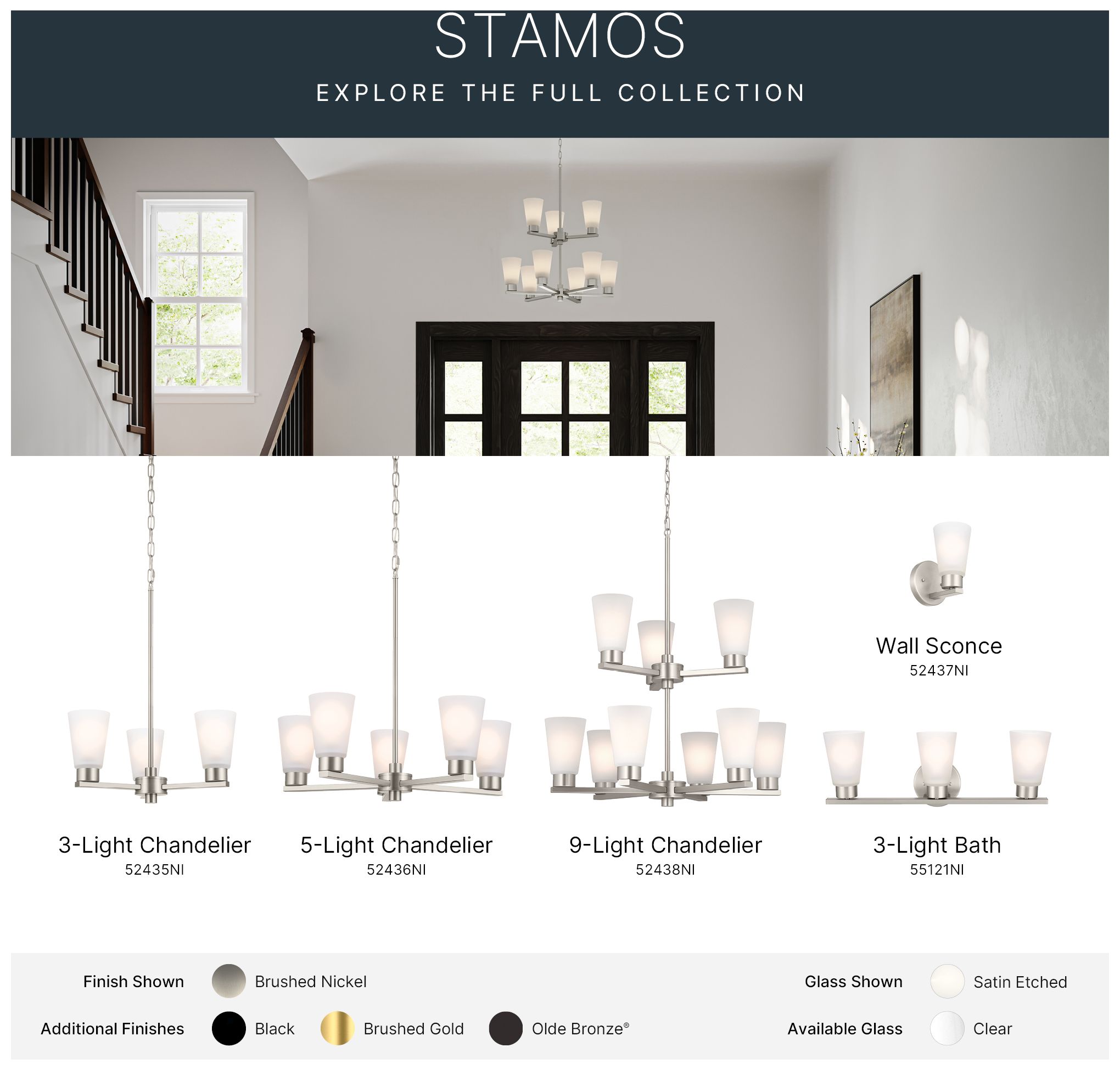Kichler Stamos 24" 5-Light Chandelier with Clear Glass in Brushed Nickel