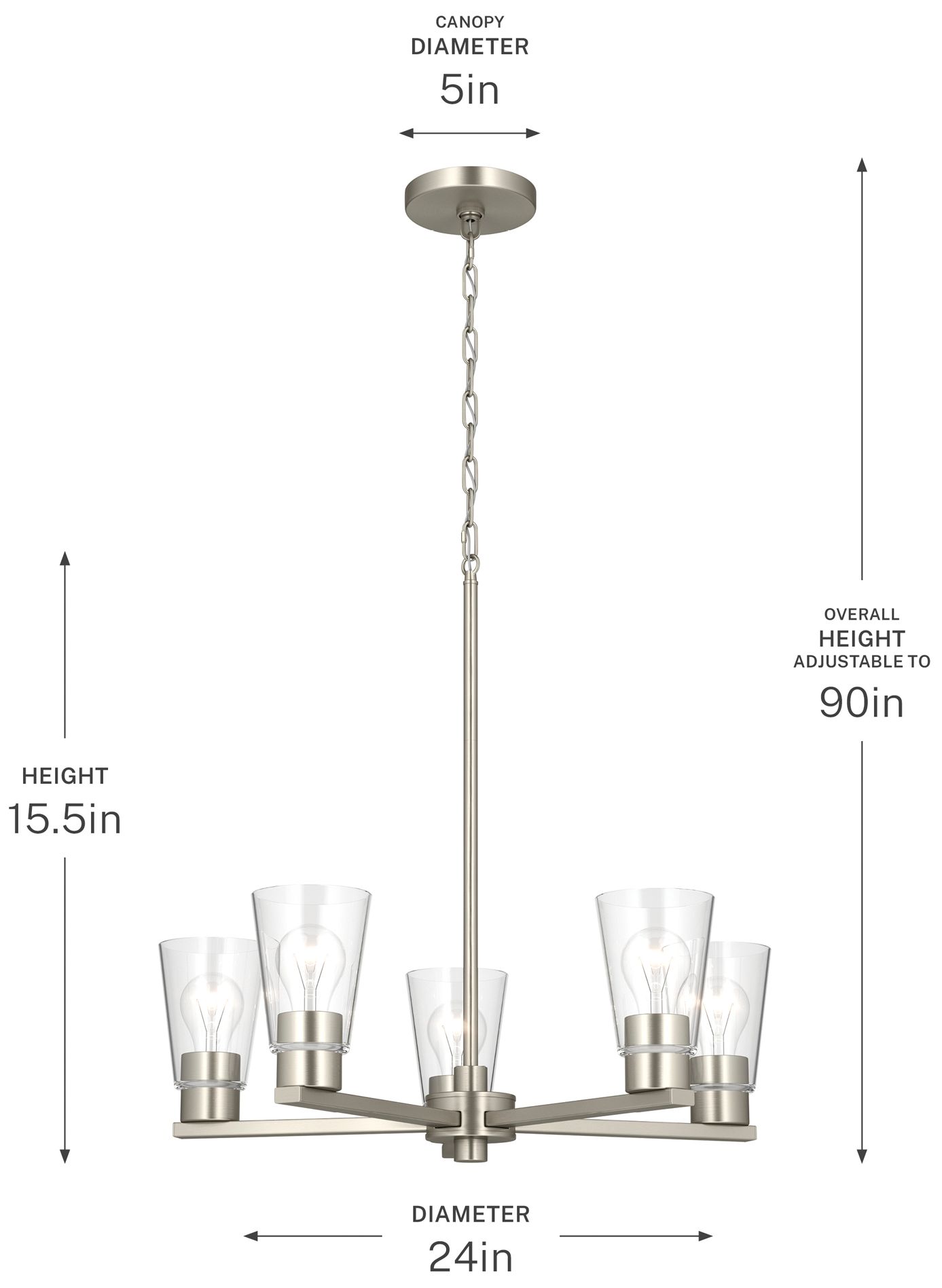 Kichler Stamos 24" 5-Light Chandelier with Clear Glass in Brushed Nickel