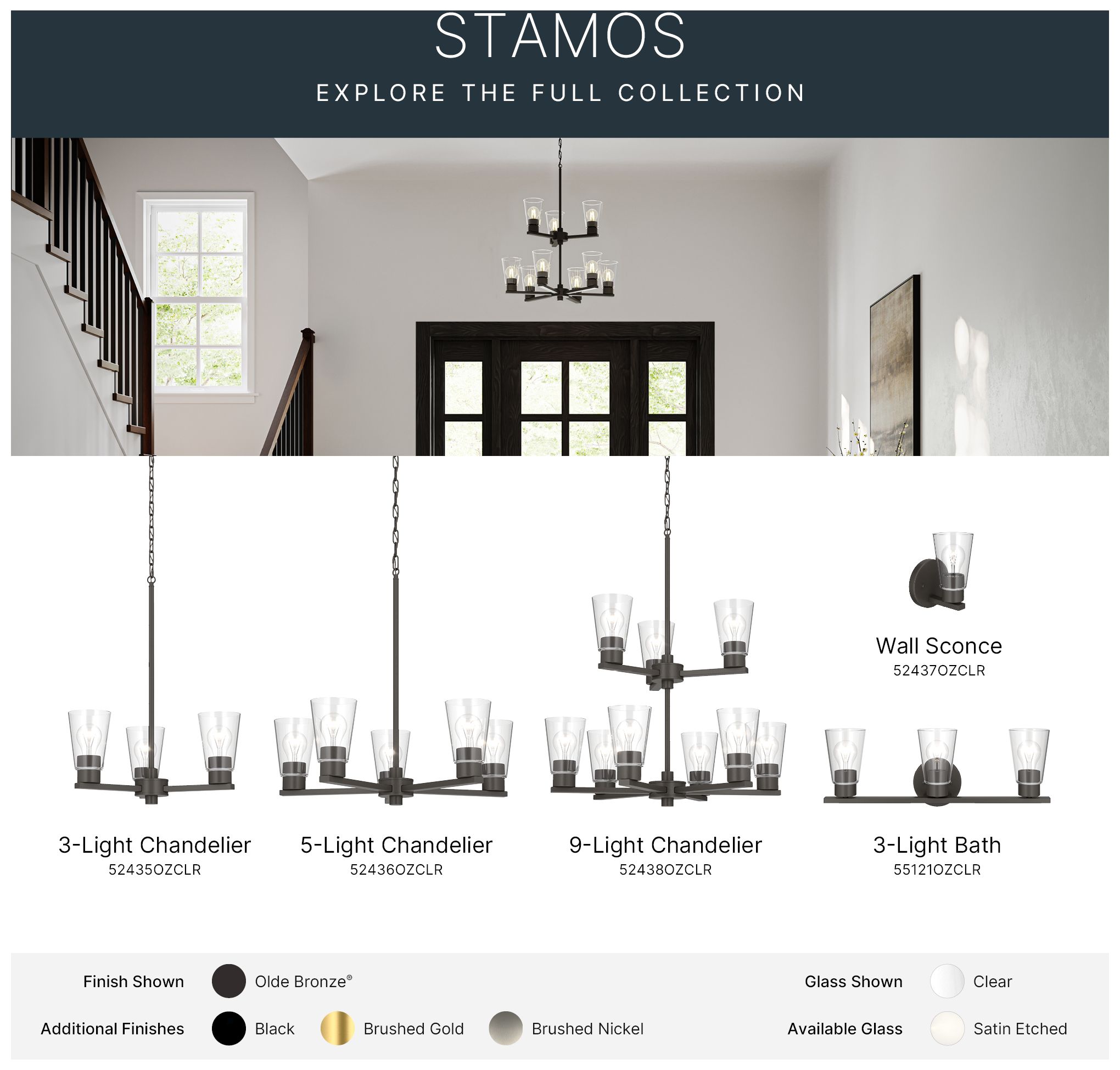 Kichler Stamos 24" 5-Light Chandelier with Clear Glass in Olde Bronze