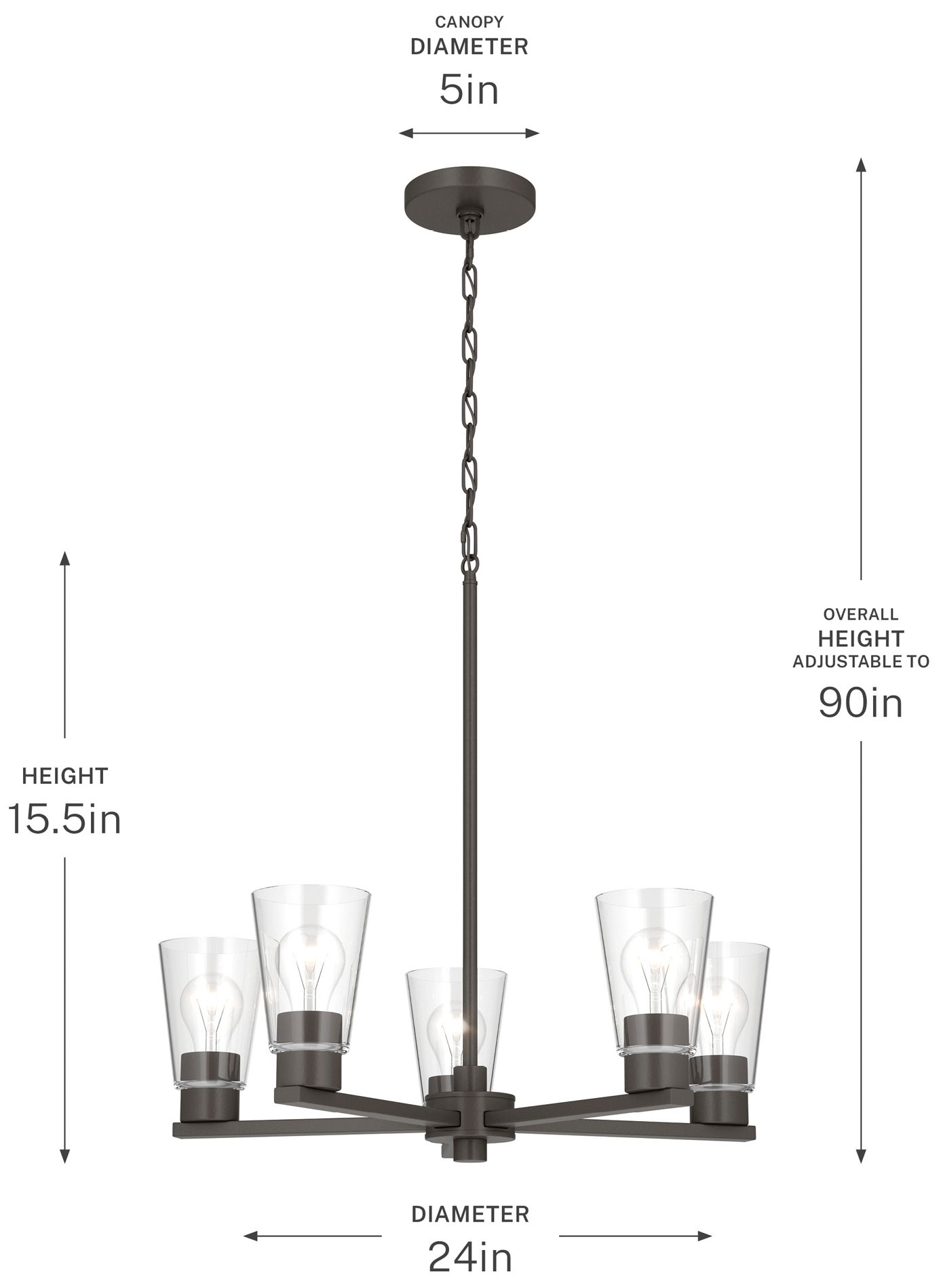Kichler Stamos 24" 5-Light Chandelier with Clear Glass in Olde Bronze
