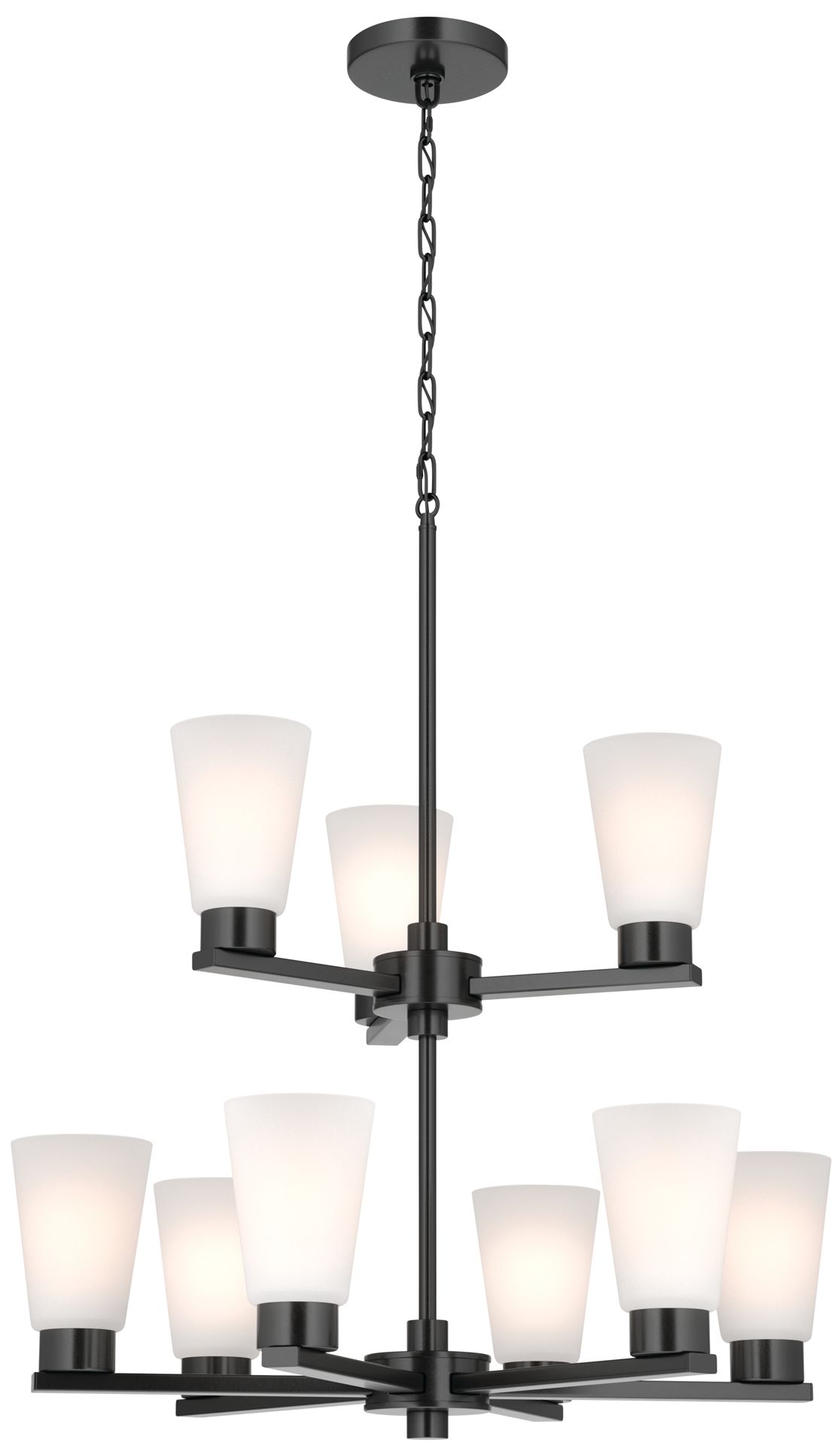 Kichler Stamos 24" 9-Light 2-Tier Black Chandelier with Satin Etched Glass