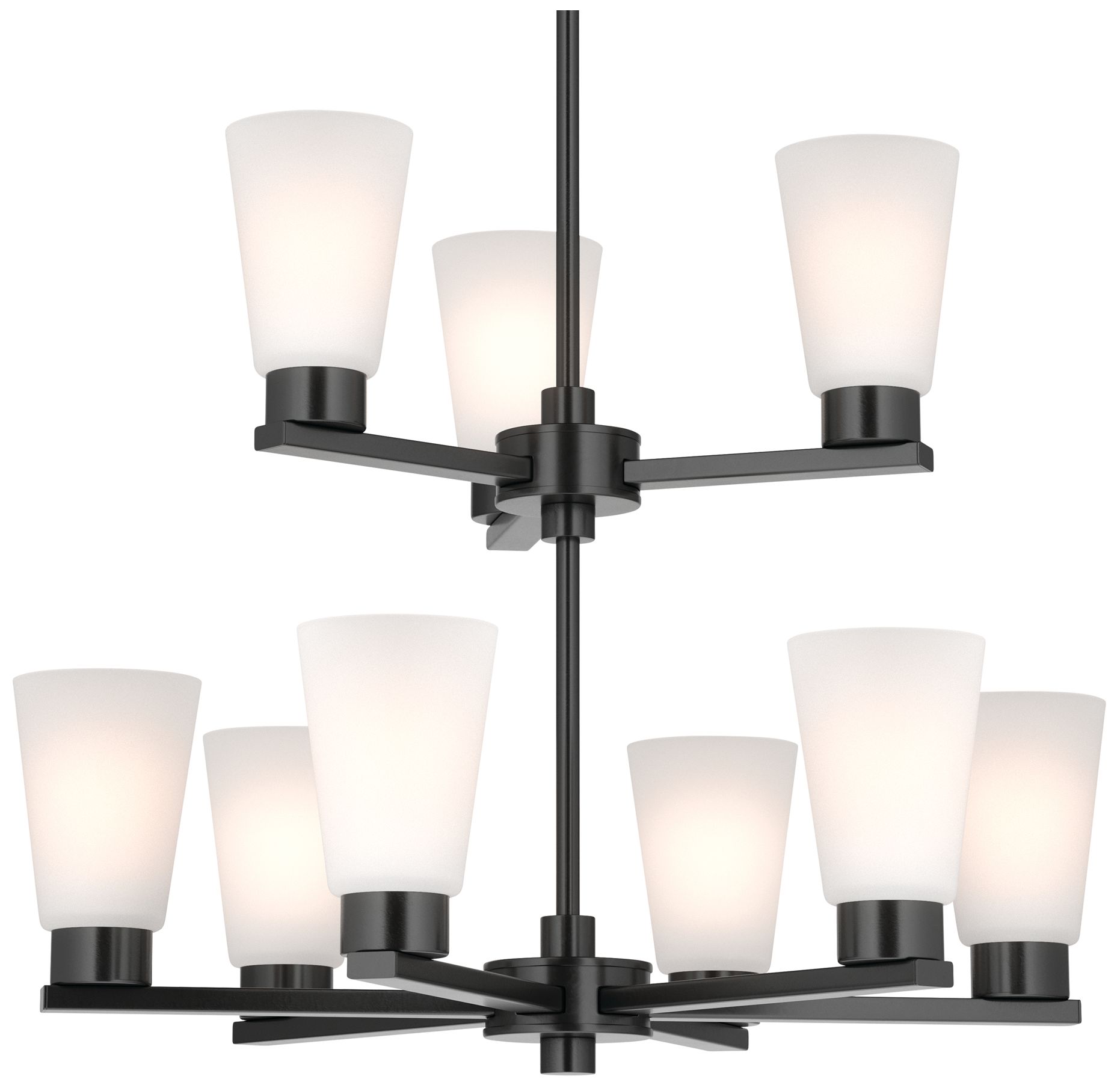 Image 4 Kichler Stamos 24" 9-Light 2-Tier Black Chandelier with Satin Etched Glass more views