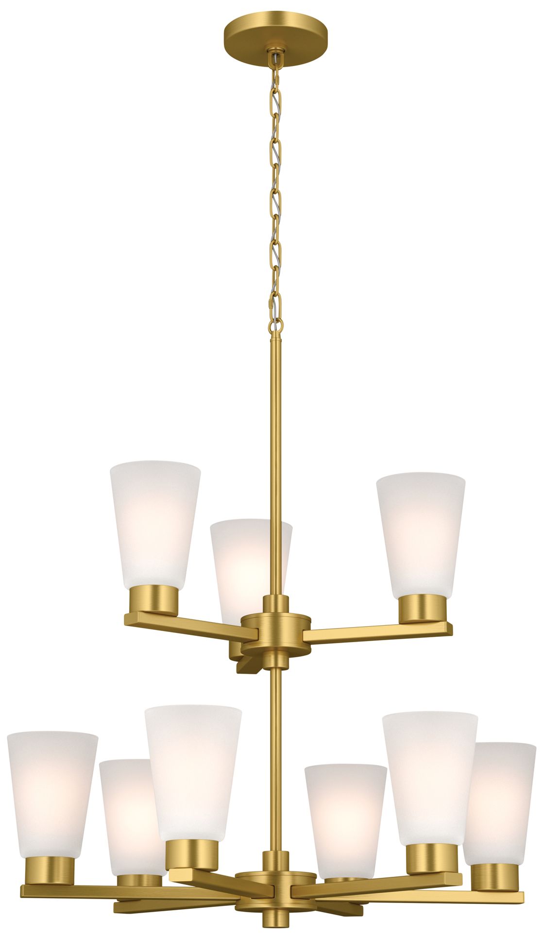 Kichler Stamos 24" 9-Light 2-Tier Brushed Gold Chandelier w/Etched Glass