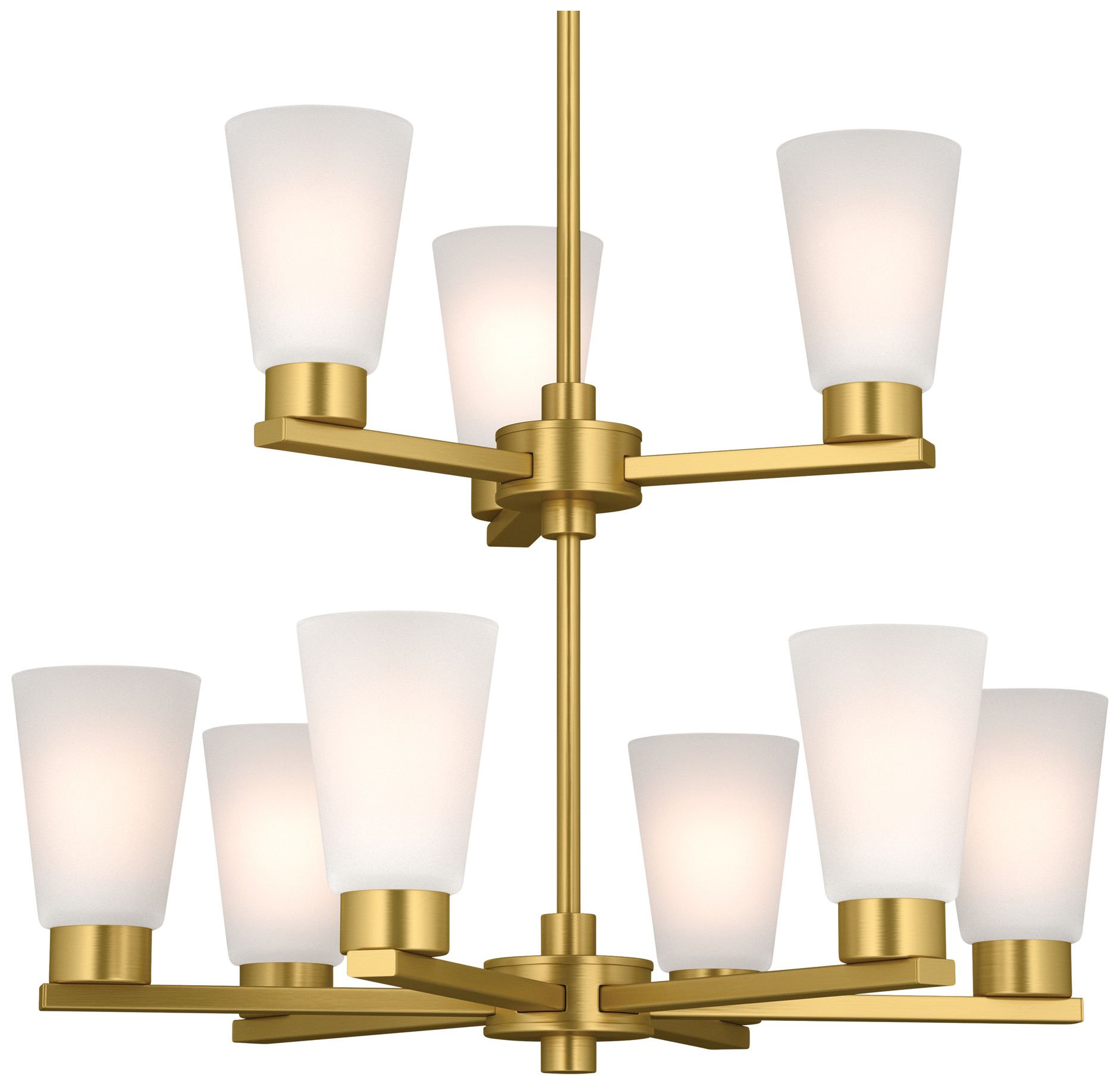 Image 4 Kichler Stamos 24" 9-Light 2-Tier Brushed Gold Chandelier w/Etched Glass more views