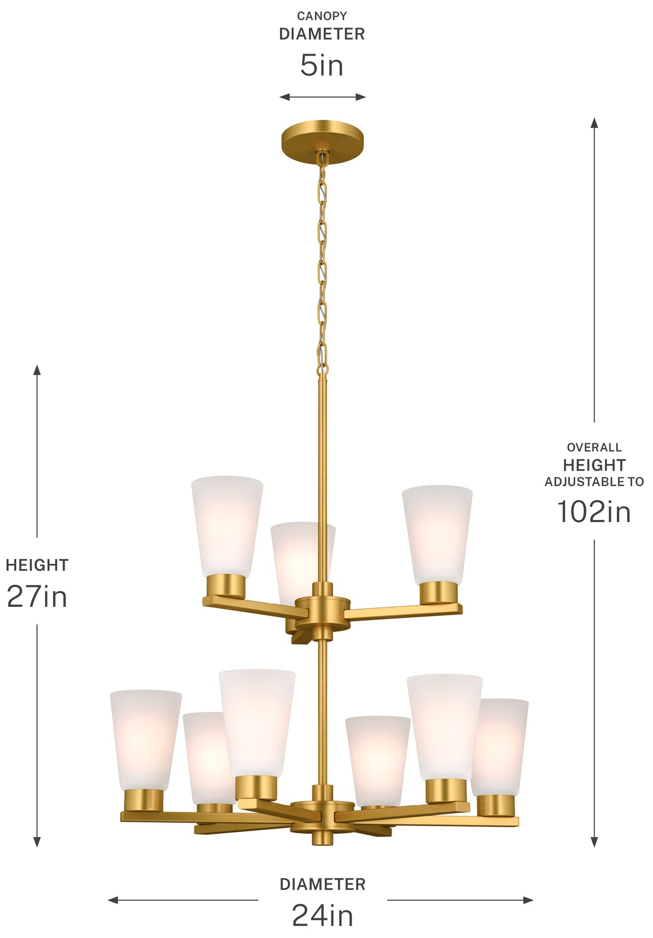 Kichler Stamos 24" 9-Light 2-Tier Brushed Gold Chandelier w/Etched Glass