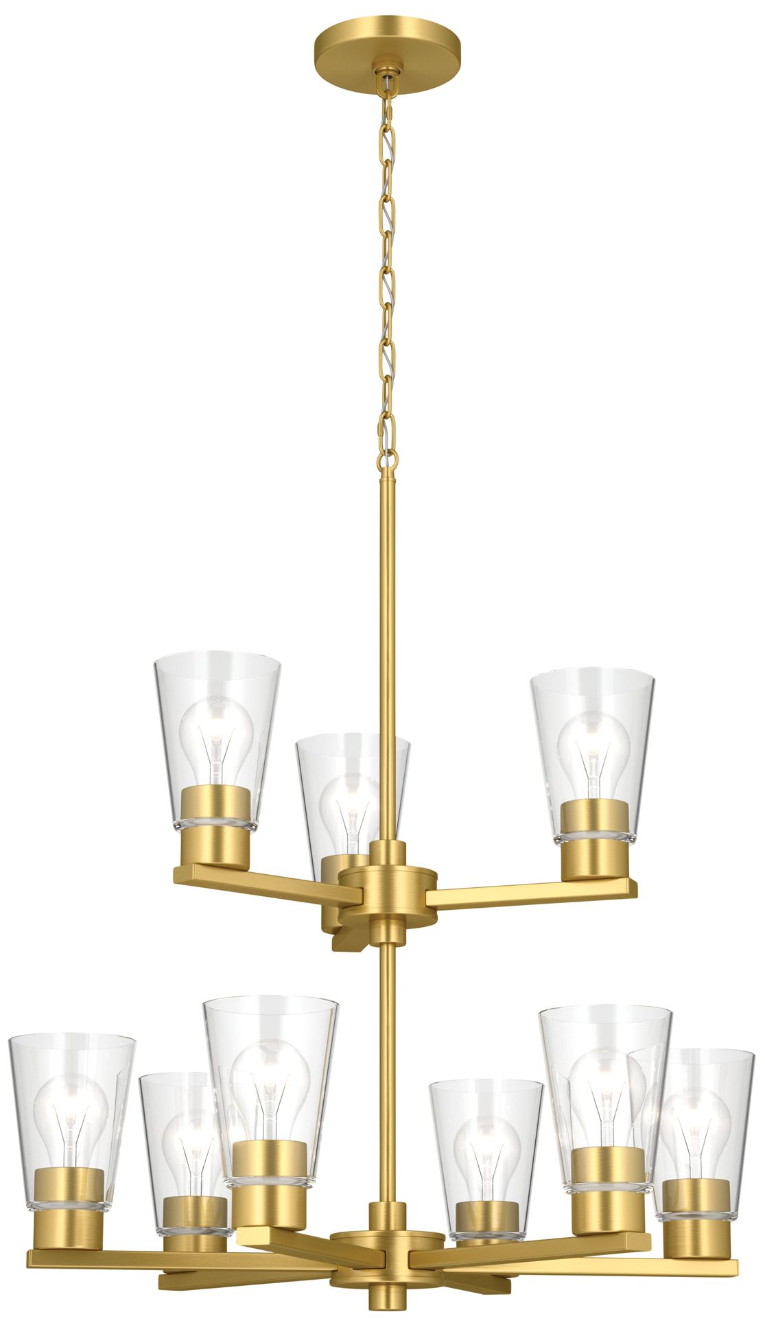 Kichler Stamos 24" 9-Light 2-Tier Brushed Gold Chandelier with Clear Glass