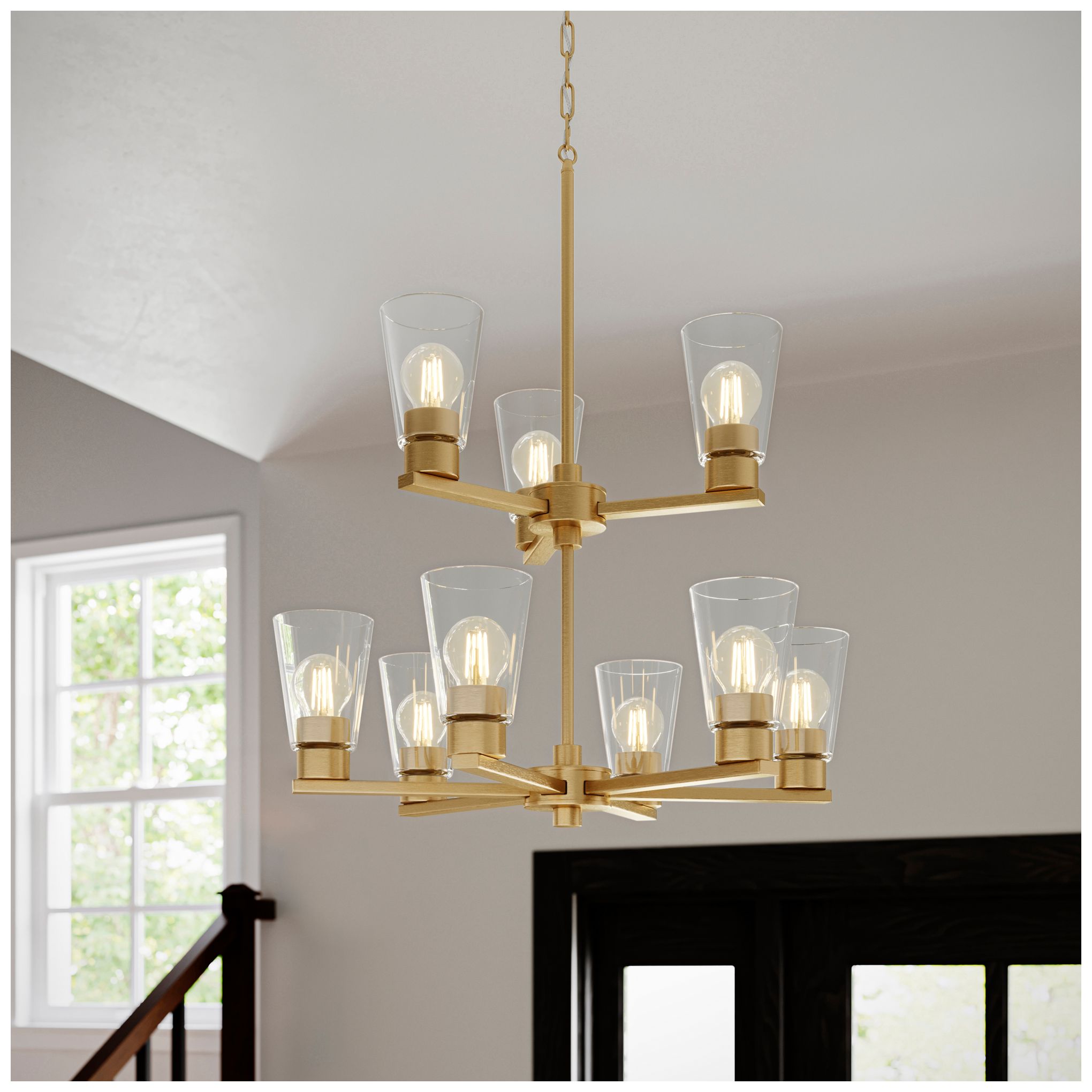 Image 2 Kichler Stamos 24" 9-Light 2-Tier Brushed Gold Chandelier with Clear Glass more views