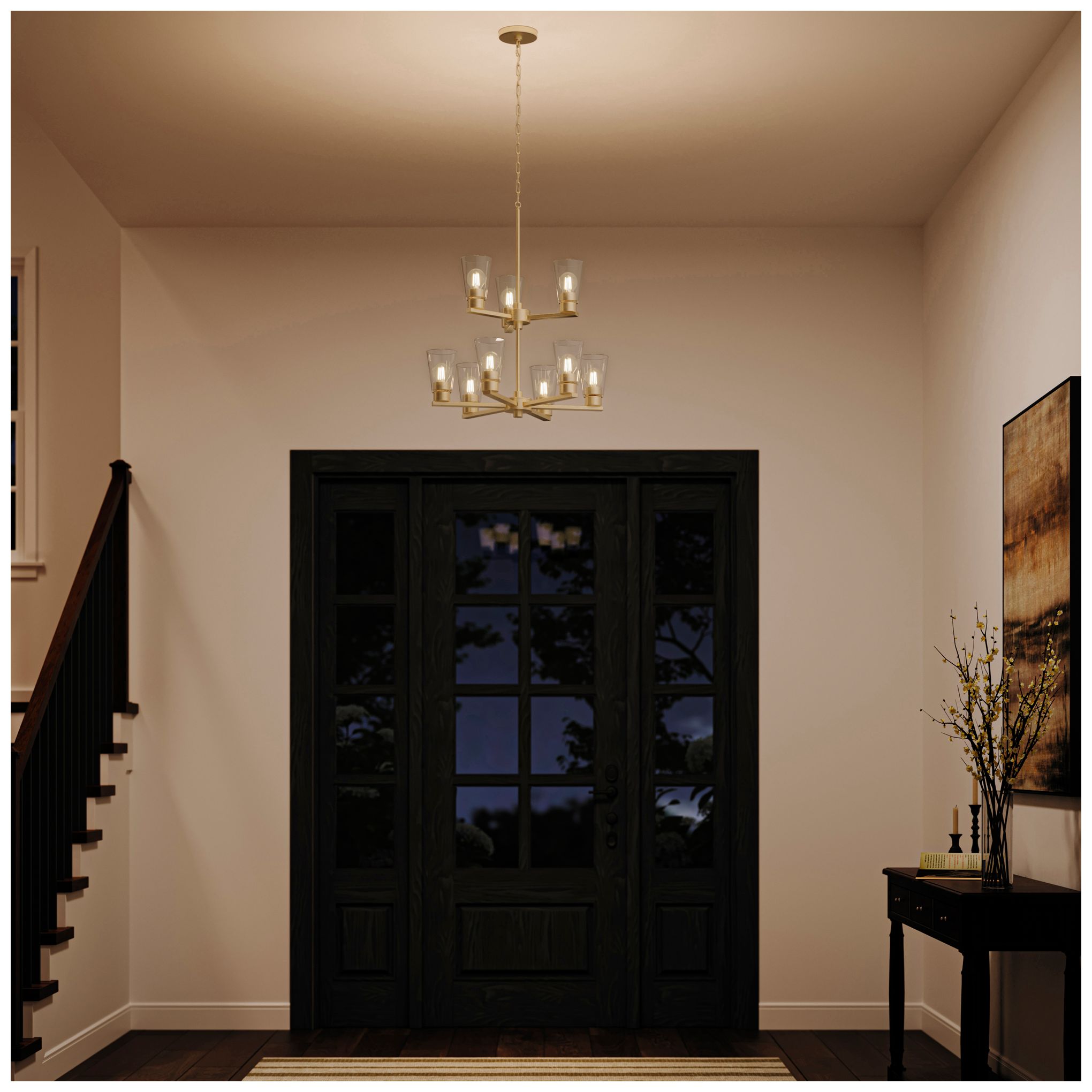 Image 7 Kichler Stamos 24" 9-Light 2-Tier Brushed Gold Chandelier with Clear Glass more views