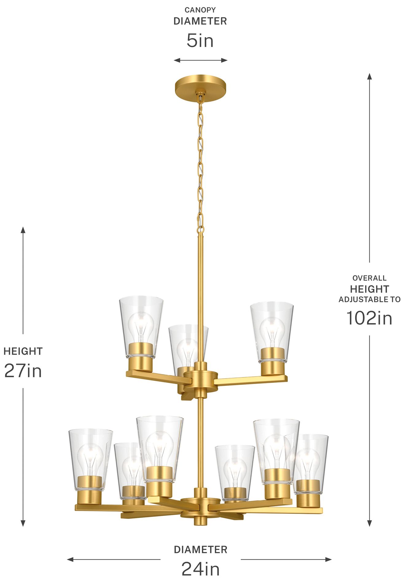 Kichler Stamos 24" 9-Light 2-Tier Brushed Gold Chandelier with Clear Glass