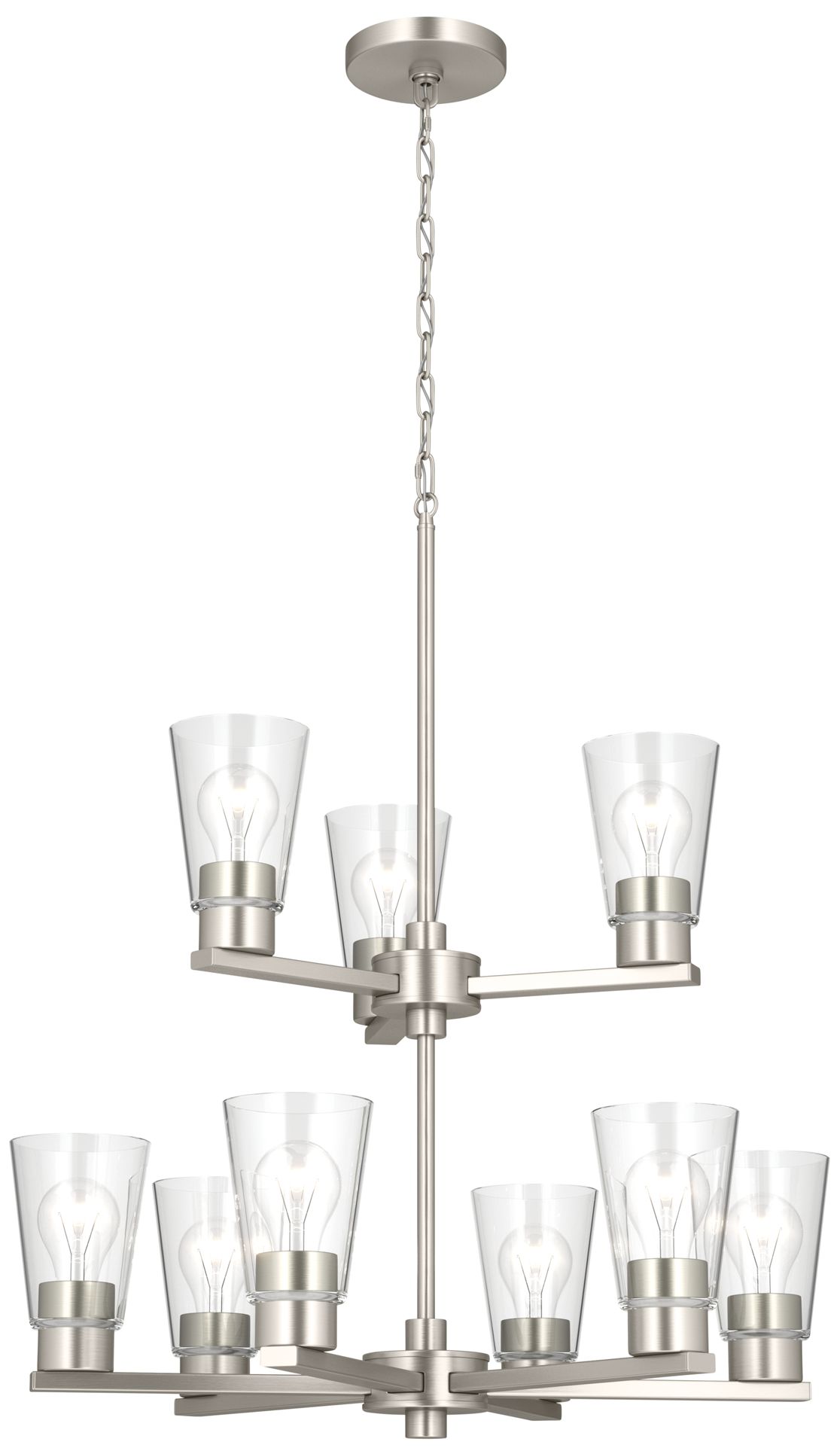Kichler Stamos 24" 9-Light 2-Tier Brushed Nickel Chandelier w/Clear Glass