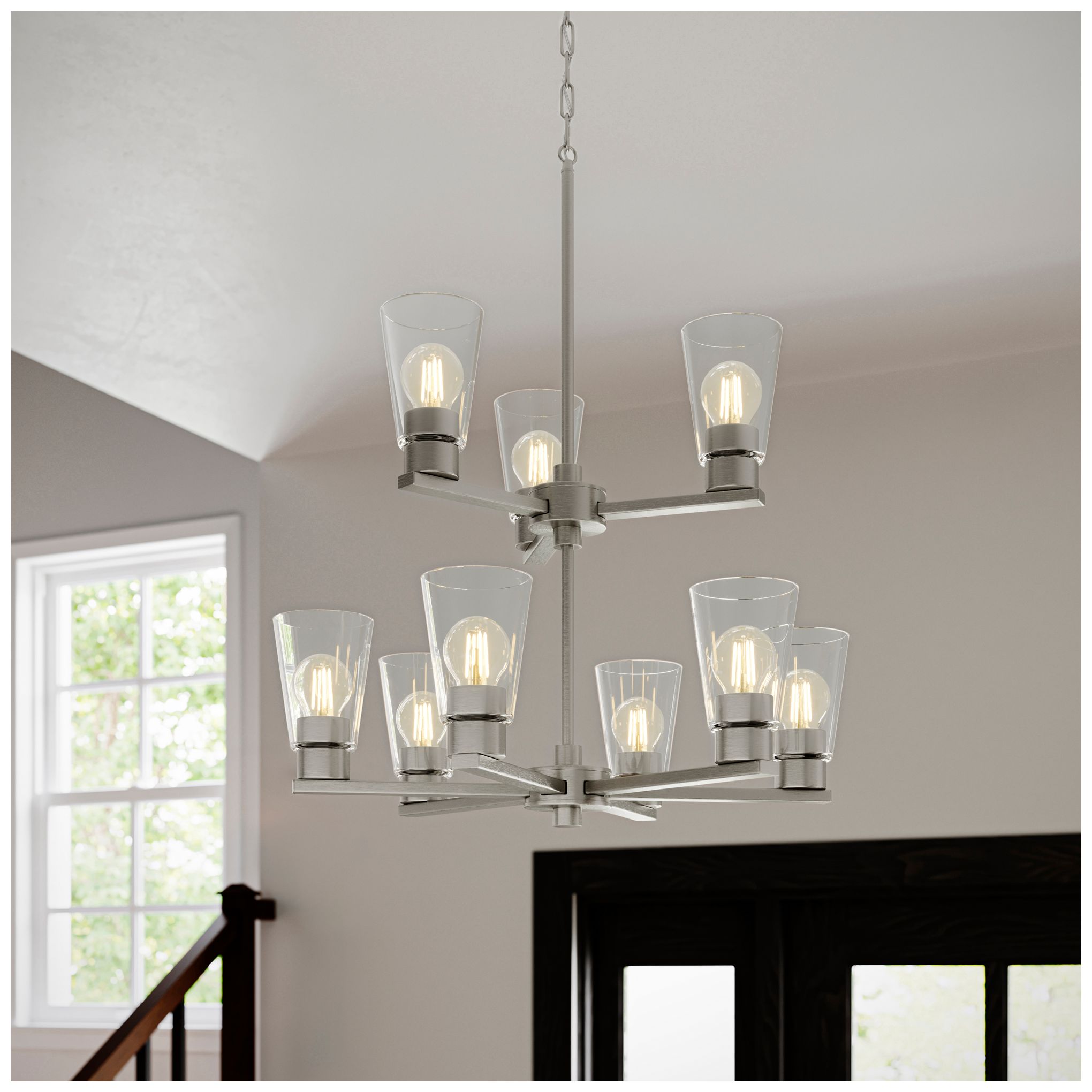 Image 2 Kichler Stamos 24" 9-Light 2-Tier Brushed Nickel Chandelier w/Clear Glass more views