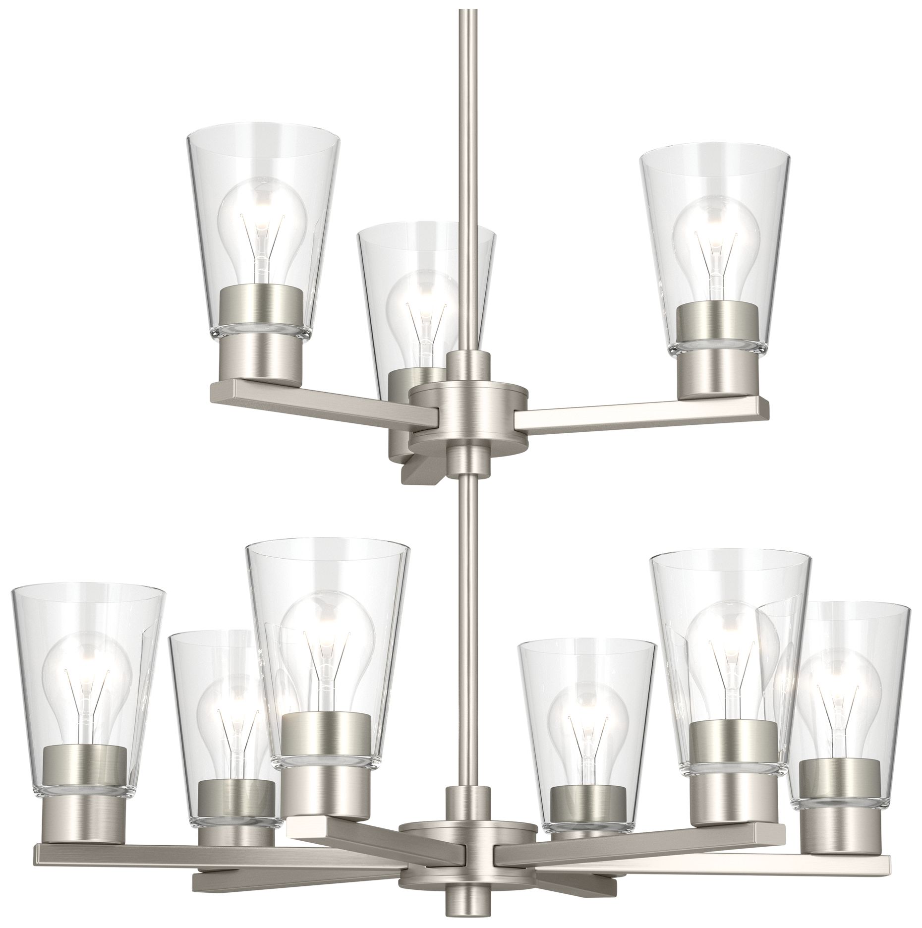 Image 4 Kichler Stamos 24" 9-Light 2-Tier Brushed Nickel Chandelier w/Clear Glass more views