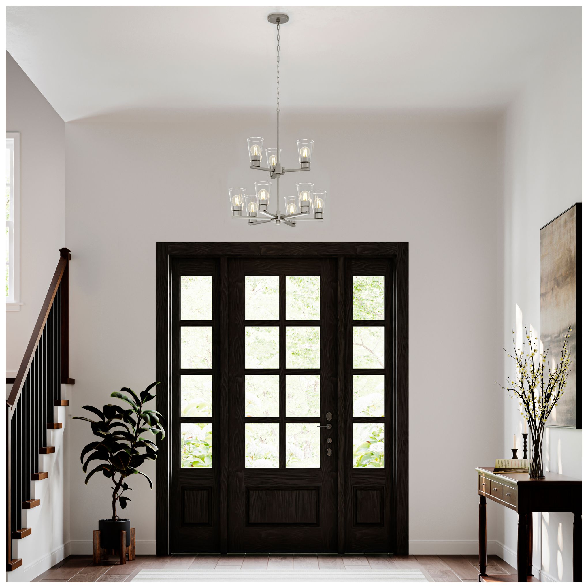 Image 6 Kichler Stamos 24" 9-Light 2-Tier Brushed Nickel Chandelier w/Clear Glass more views