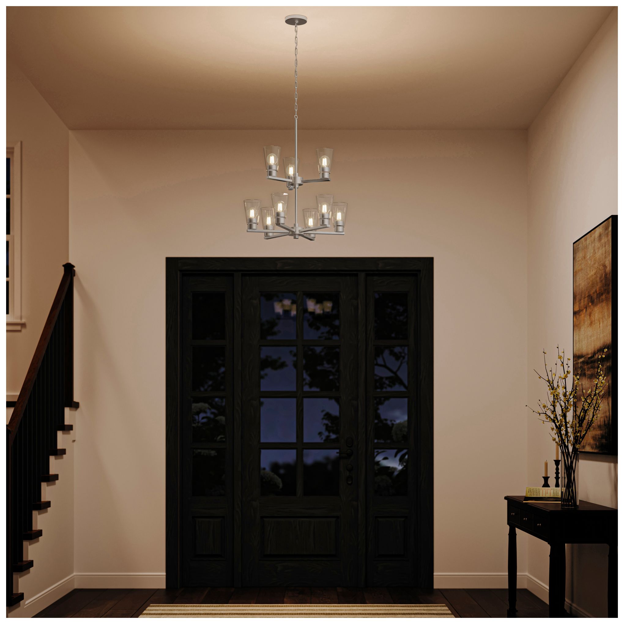 Image 7 Kichler Stamos 24" 9-Light 2-Tier Brushed Nickel Chandelier w/Clear Glass more views