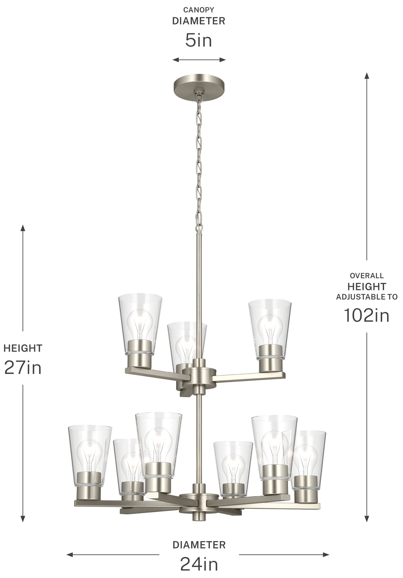 Kichler Stamos 24" 9-Light 2-Tier Brushed Nickel Chandelier w/Clear Glass
