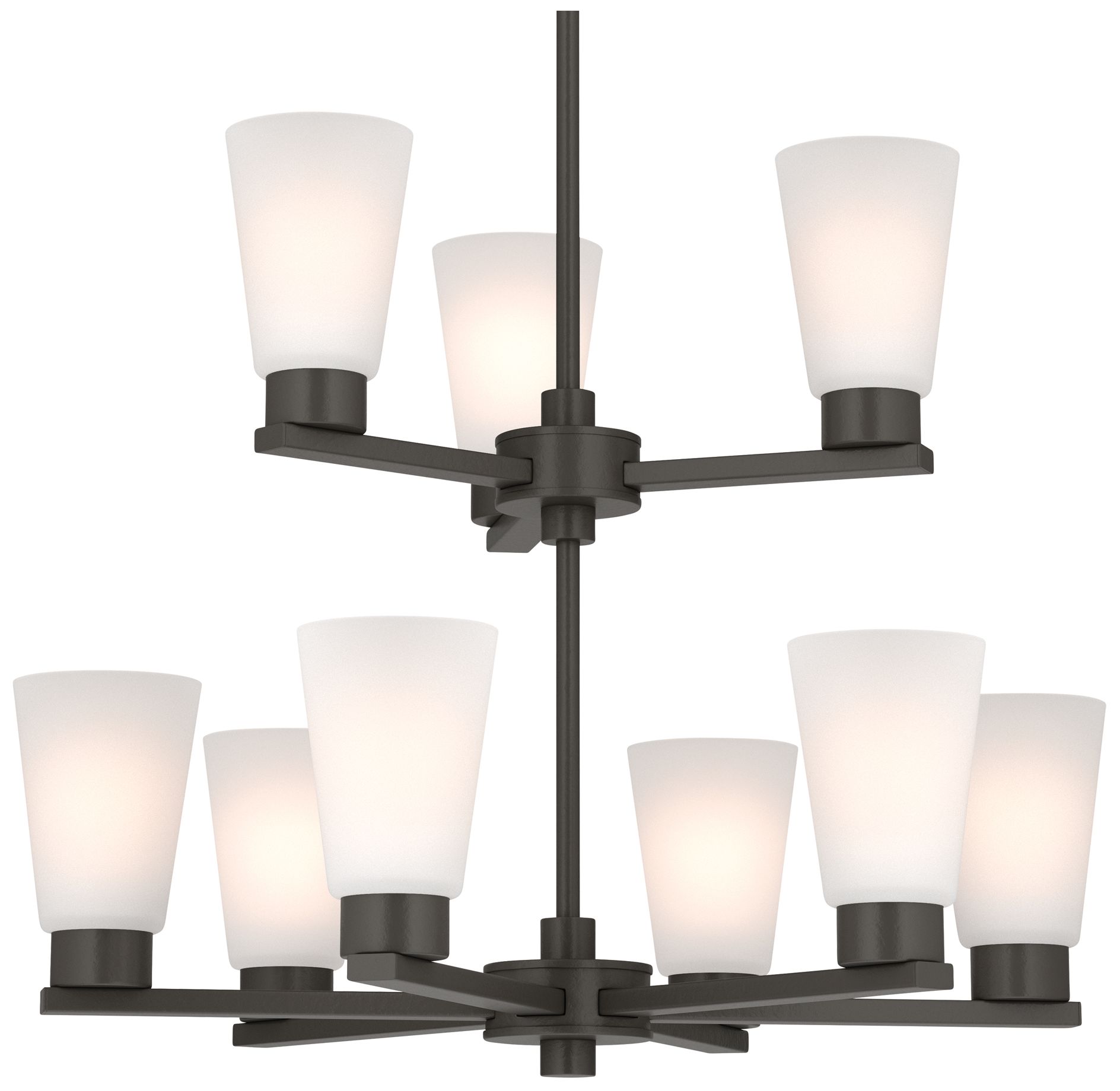 Image 4 Kichler Stamos 24" 9-Light 2-Tier Olde Bronze Chandelier w/Etched Glass more views