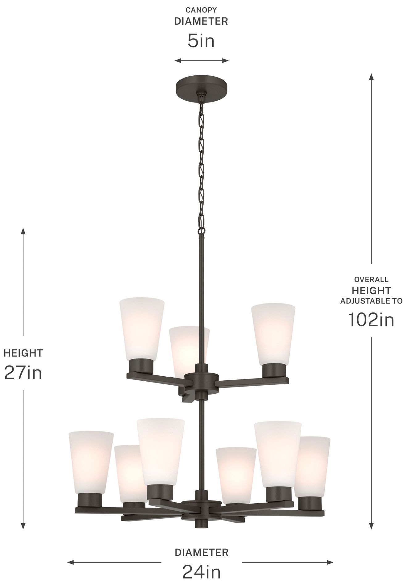 Kichler Stamos 24" 9-Light 2-Tier Olde Bronze Chandelier w/Etched Glass