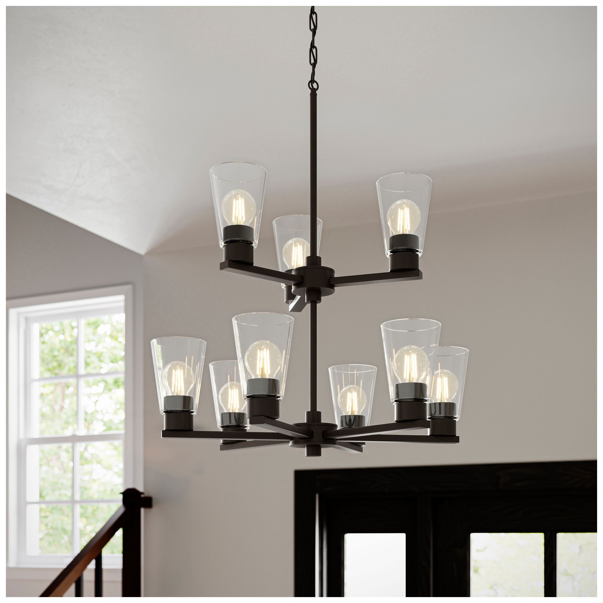 Image 2 Kichler Stamos 24" 9-Light 2-Tier Olde Bronze Chandelier with Clear Glass more views