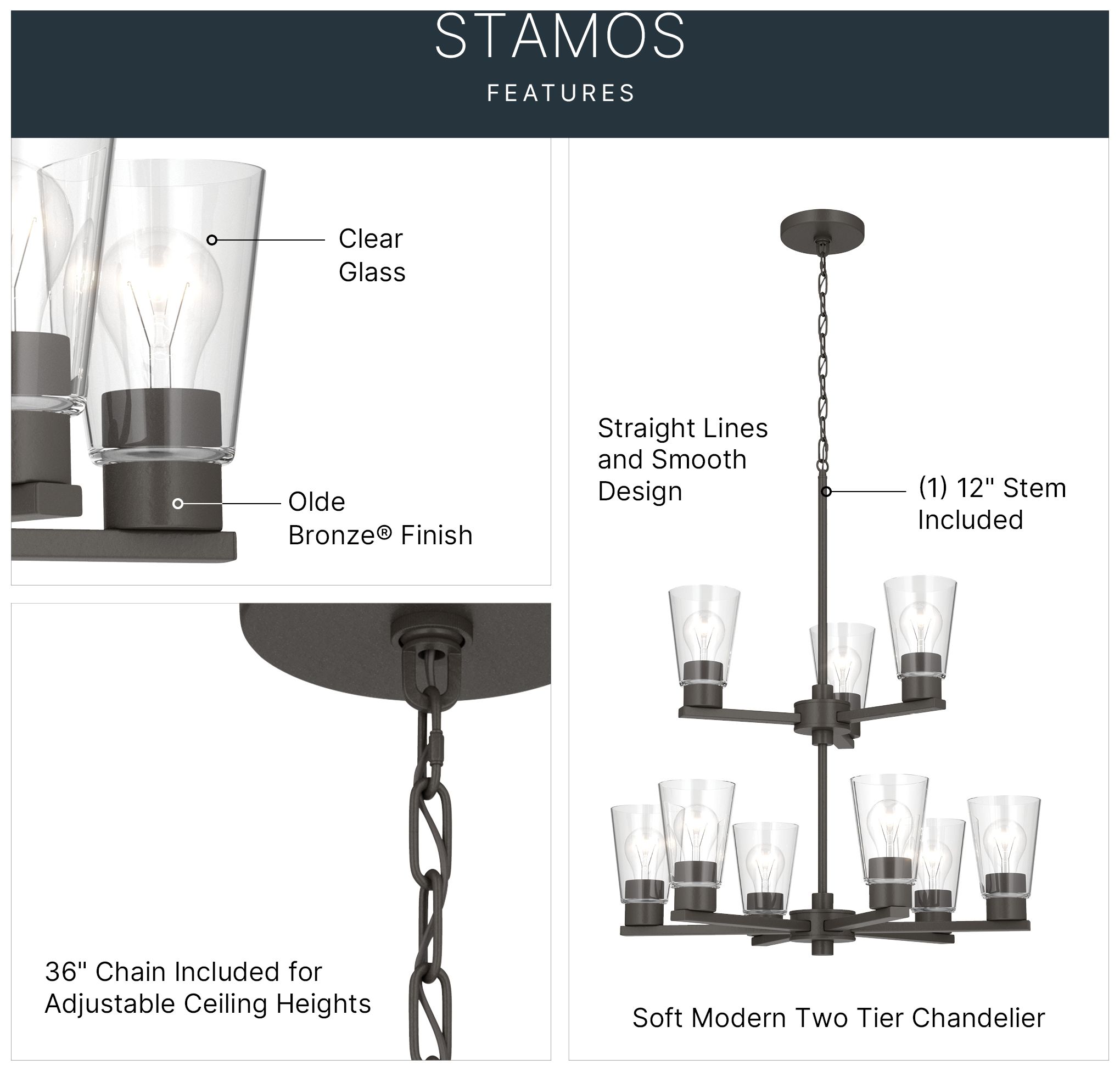 Image 3 Kichler Stamos 24" 9-Light 2-Tier Olde Bronze Chandelier with Clear Glass more views