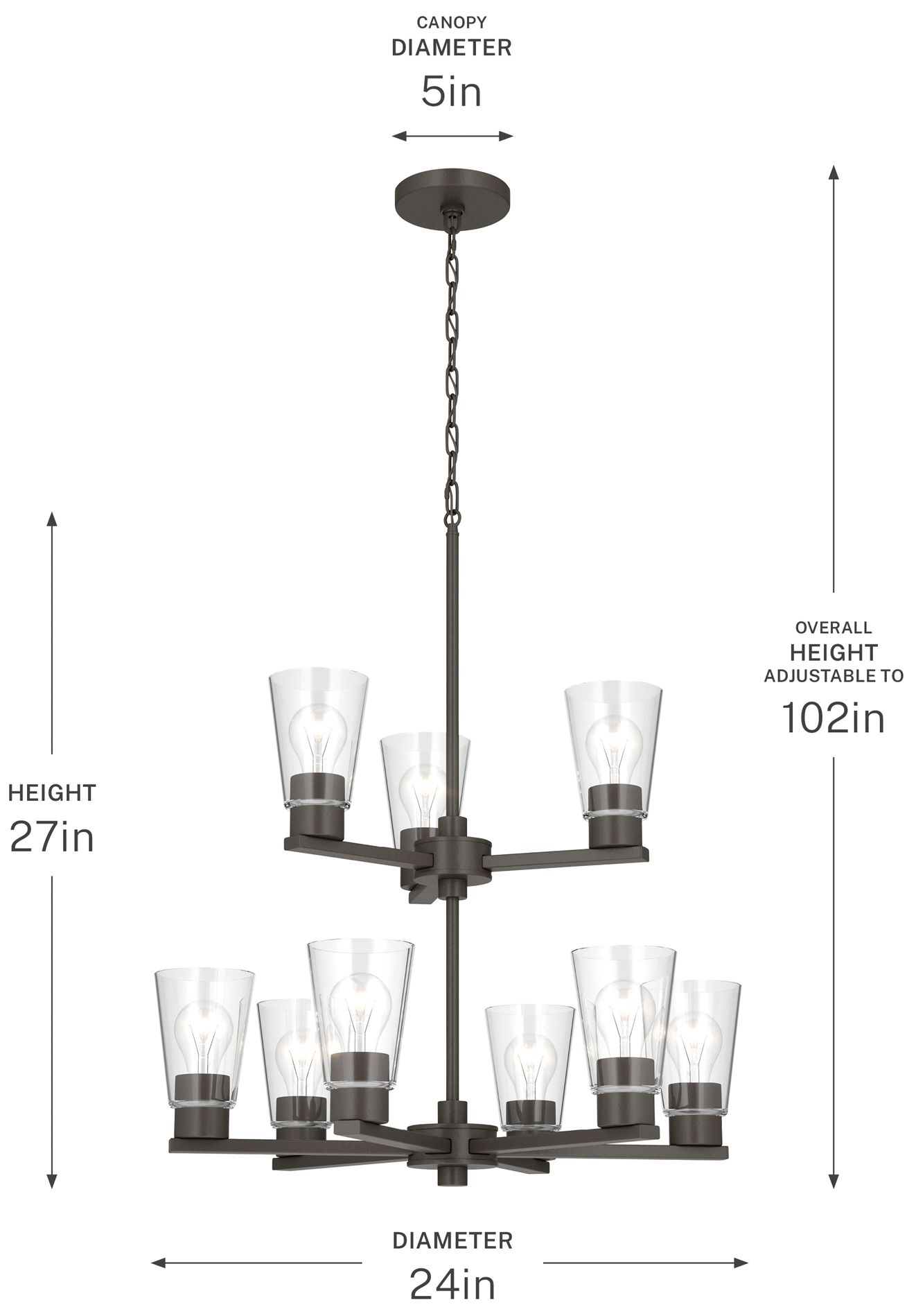 Kichler Stamos 24" 9-Light 2-Tier Olde Bronze Chandelier with Clear Glass