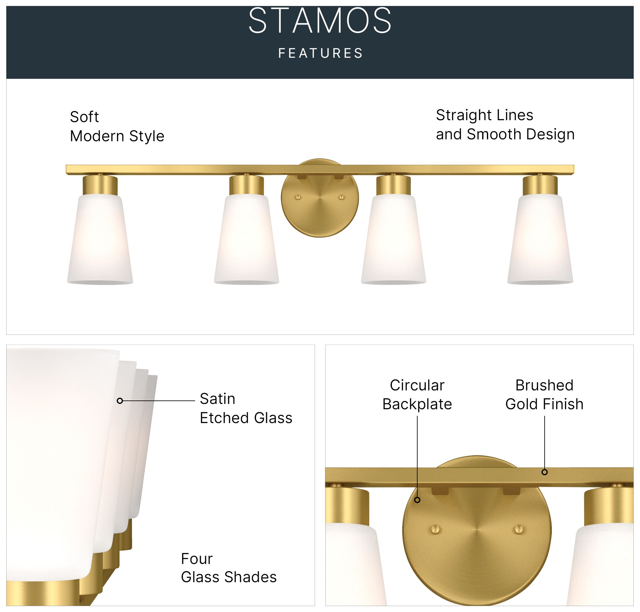Image 4 Kichler Stamos 31.25" 4-Light Brushed Gold Vanity Light Satin Etched Glass more views