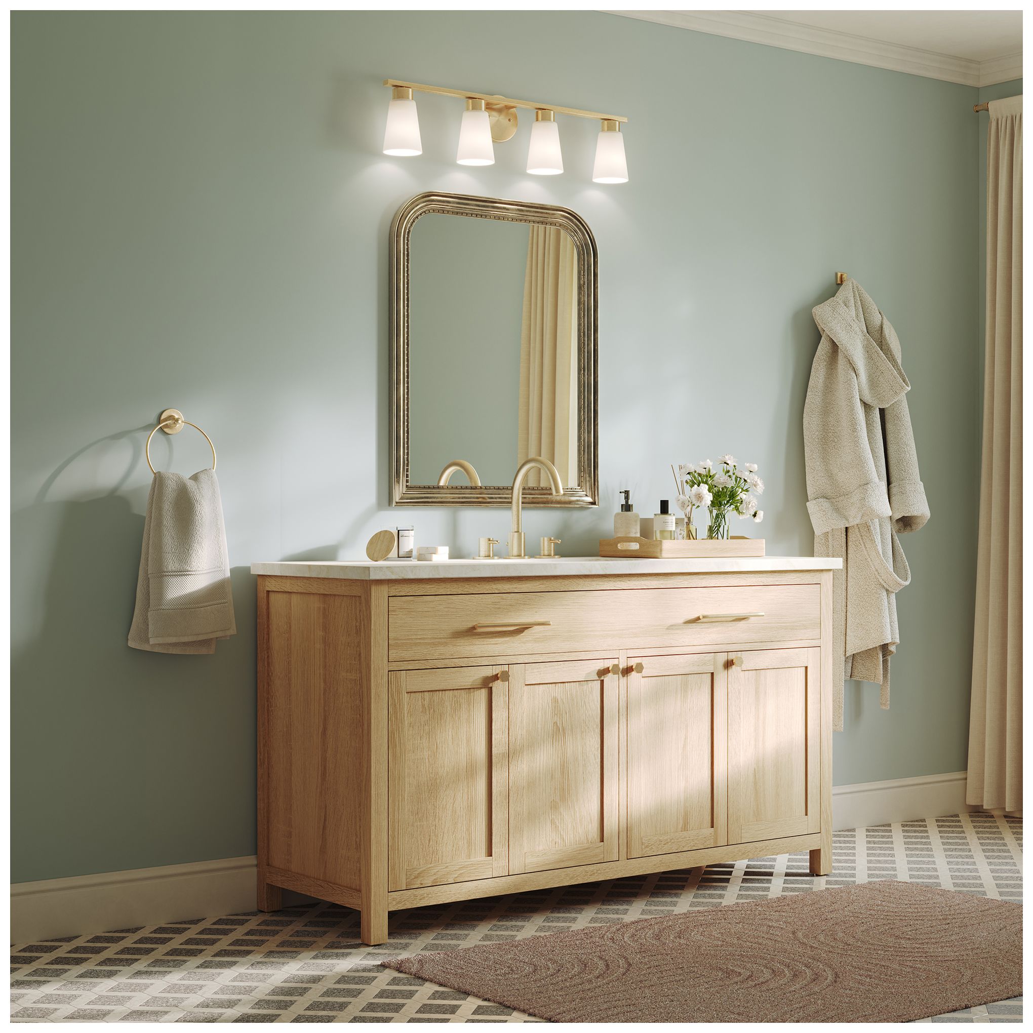 Kichler Stamos 31.25" 4-Light Brushed Gold Vanity Light Satin Etched Glass