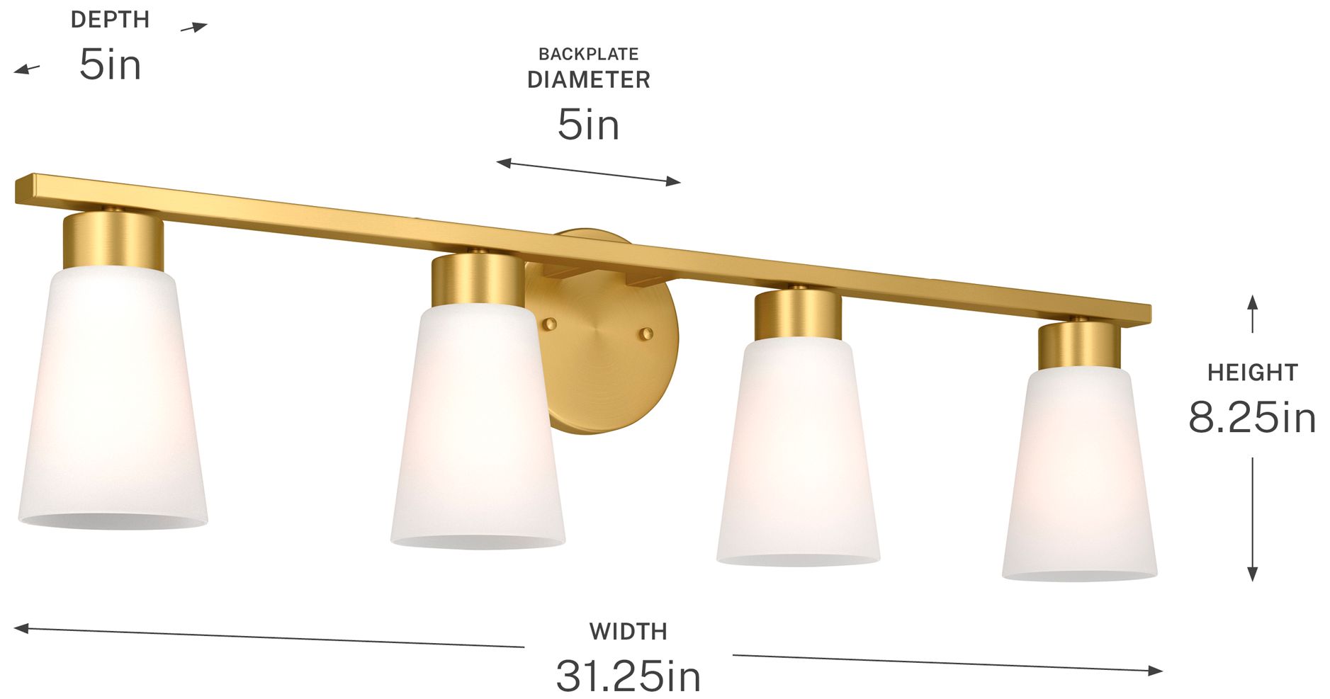 Kichler Stamos 31.25" 4-Light Brushed Gold Vanity Light Satin Etched Glass