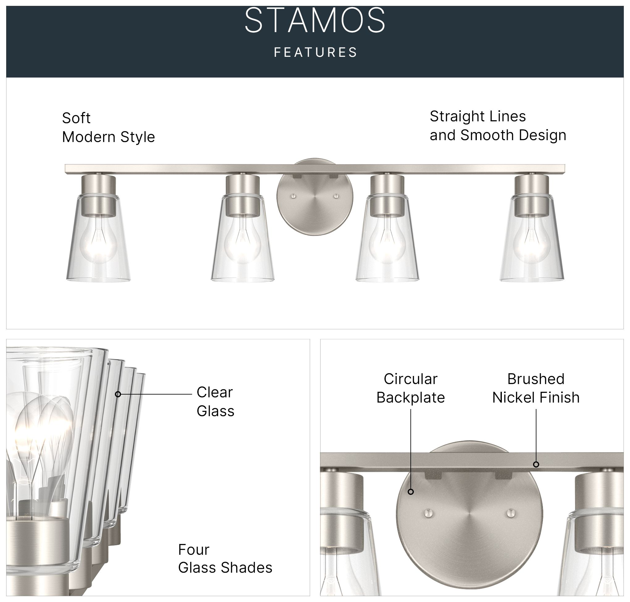 Image 4 Kichler Stamos 31.25" 4-Light Brushed Nickel Vanity Light with Clear Glass more views