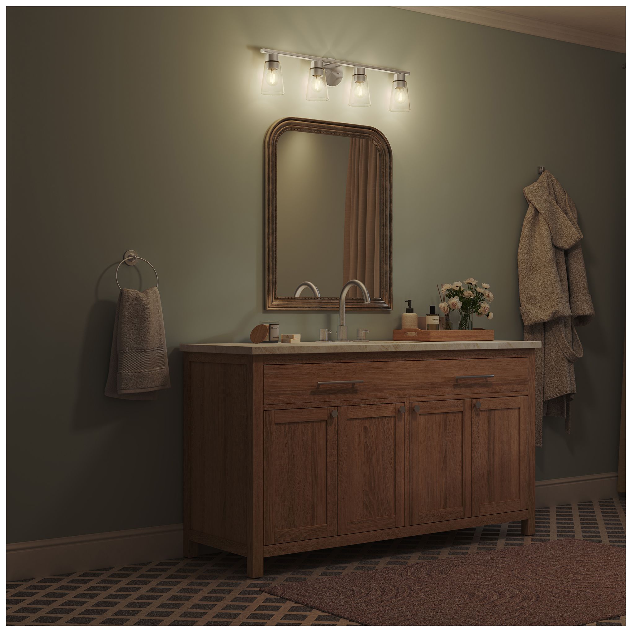 Kichler Stamos 31.25" 4-Light Brushed Nickel Vanity Light with Clear Glass