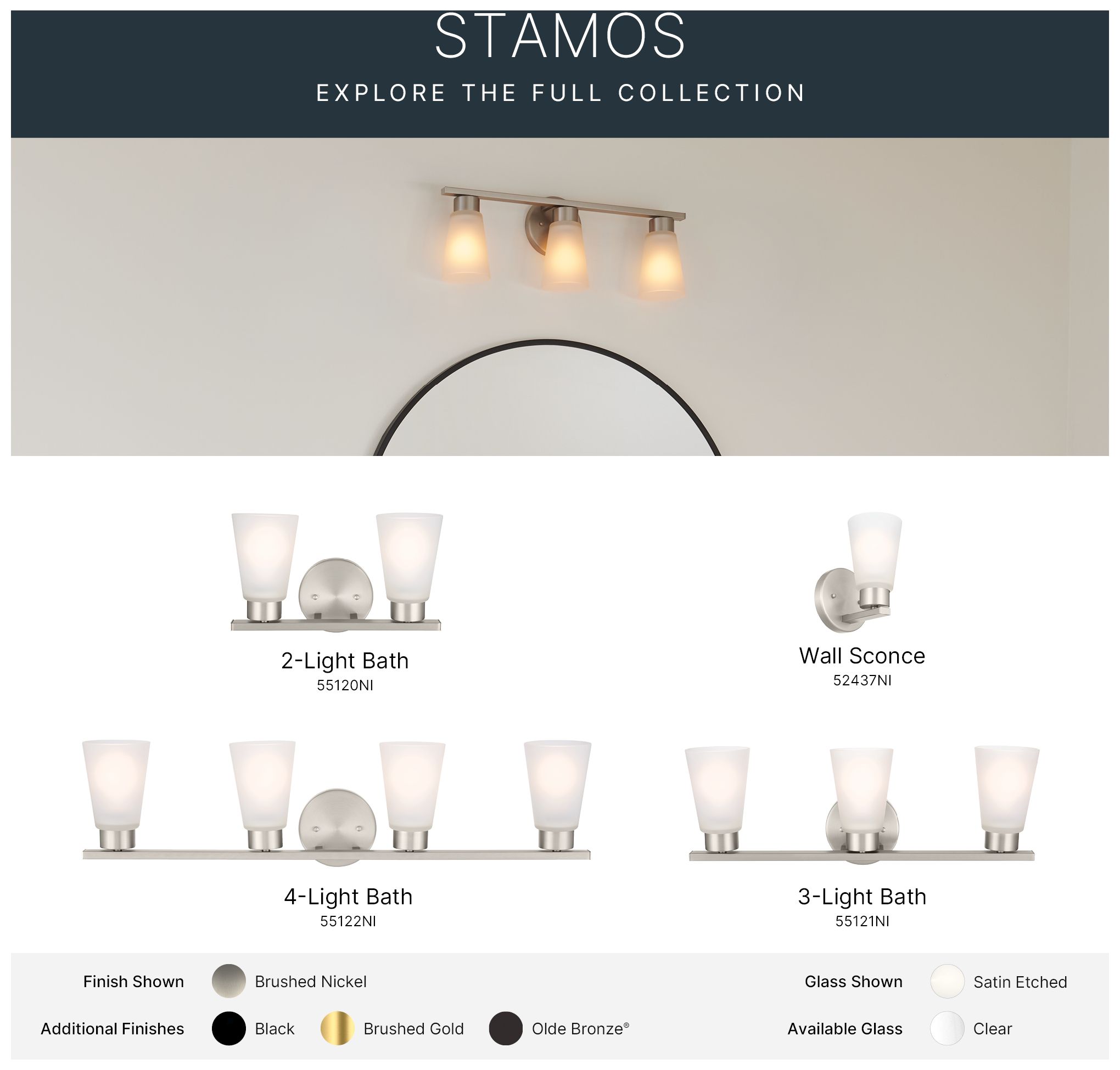 Kichler Stamos 31.25" 4-Light Brushed Nickel Vanity Light with Clear Glass